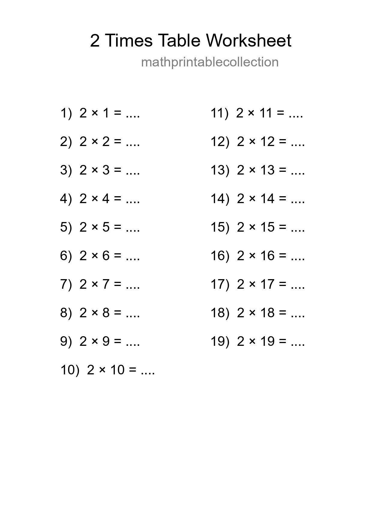 2 Times Table Worksheet For Grade 2 - Part 64