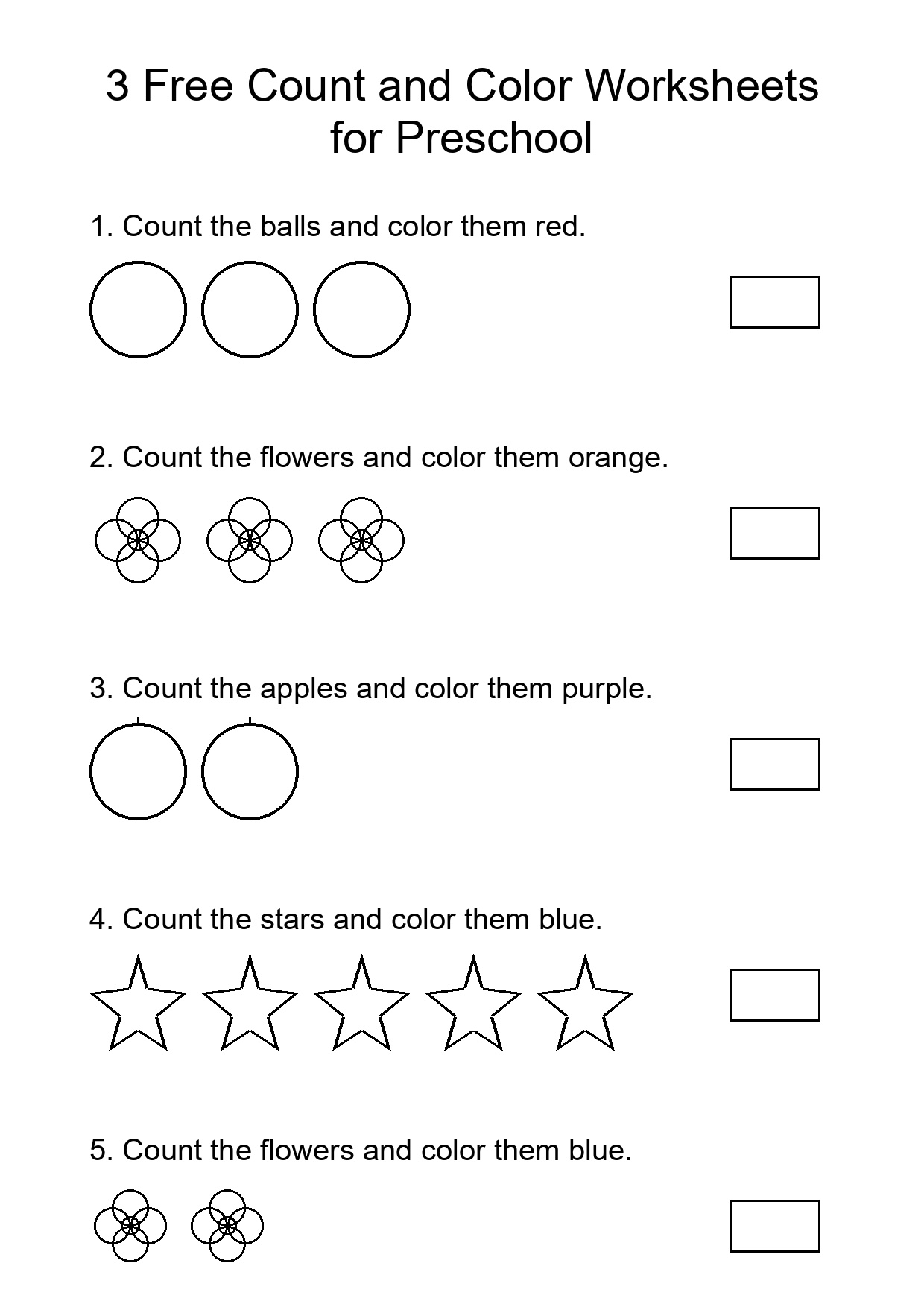 3 Free Count and Color Worksheets for Preschool