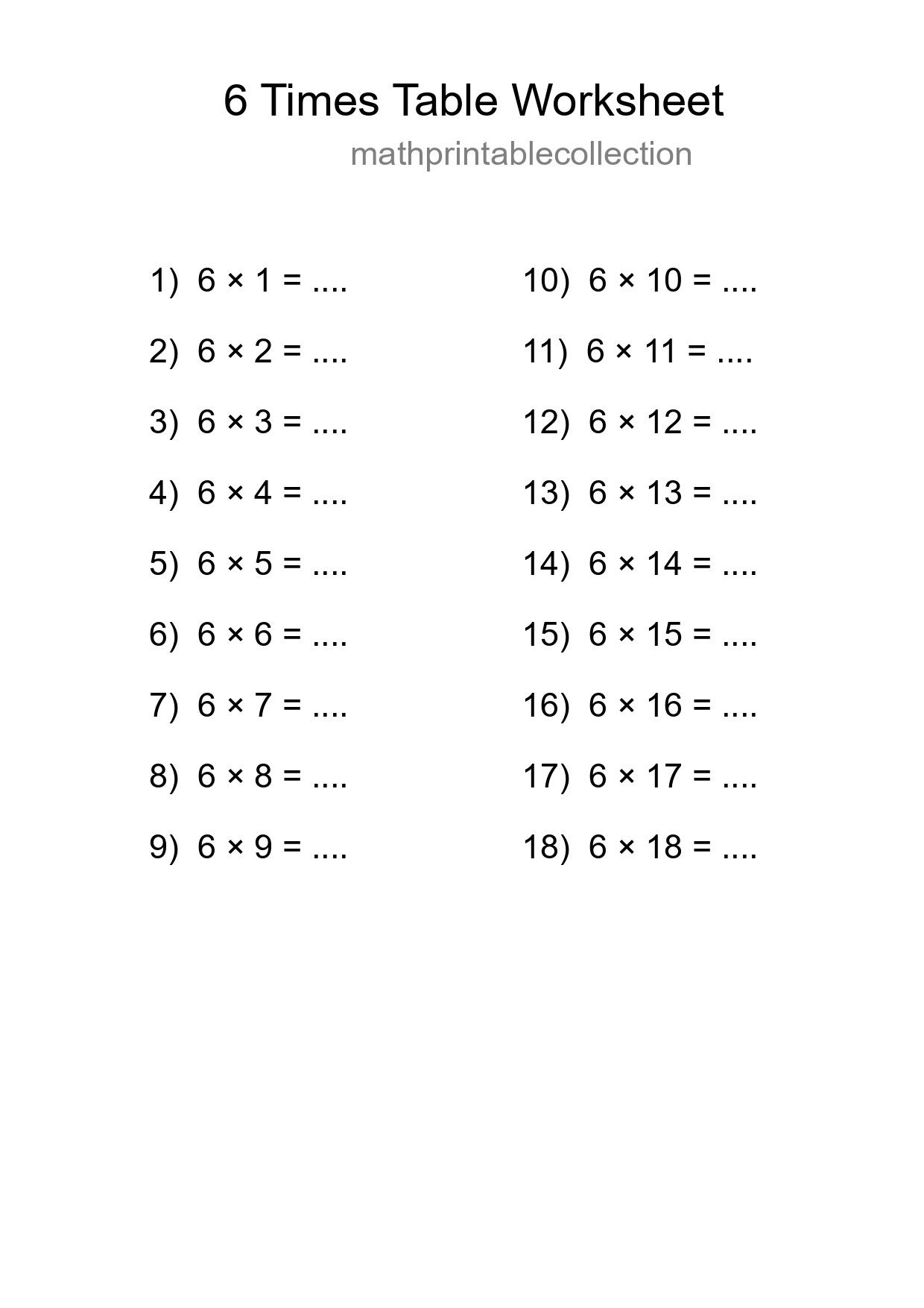 6 Times Table Worksheet For Grade 3 With Answers - Part 284