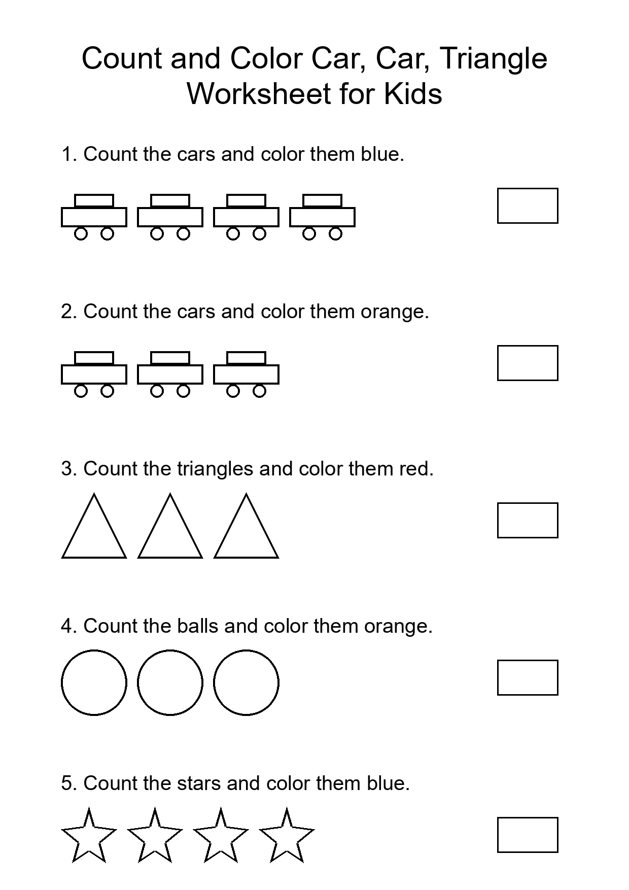 Count and Color Car, Car, Triangle Worksheet for Kids