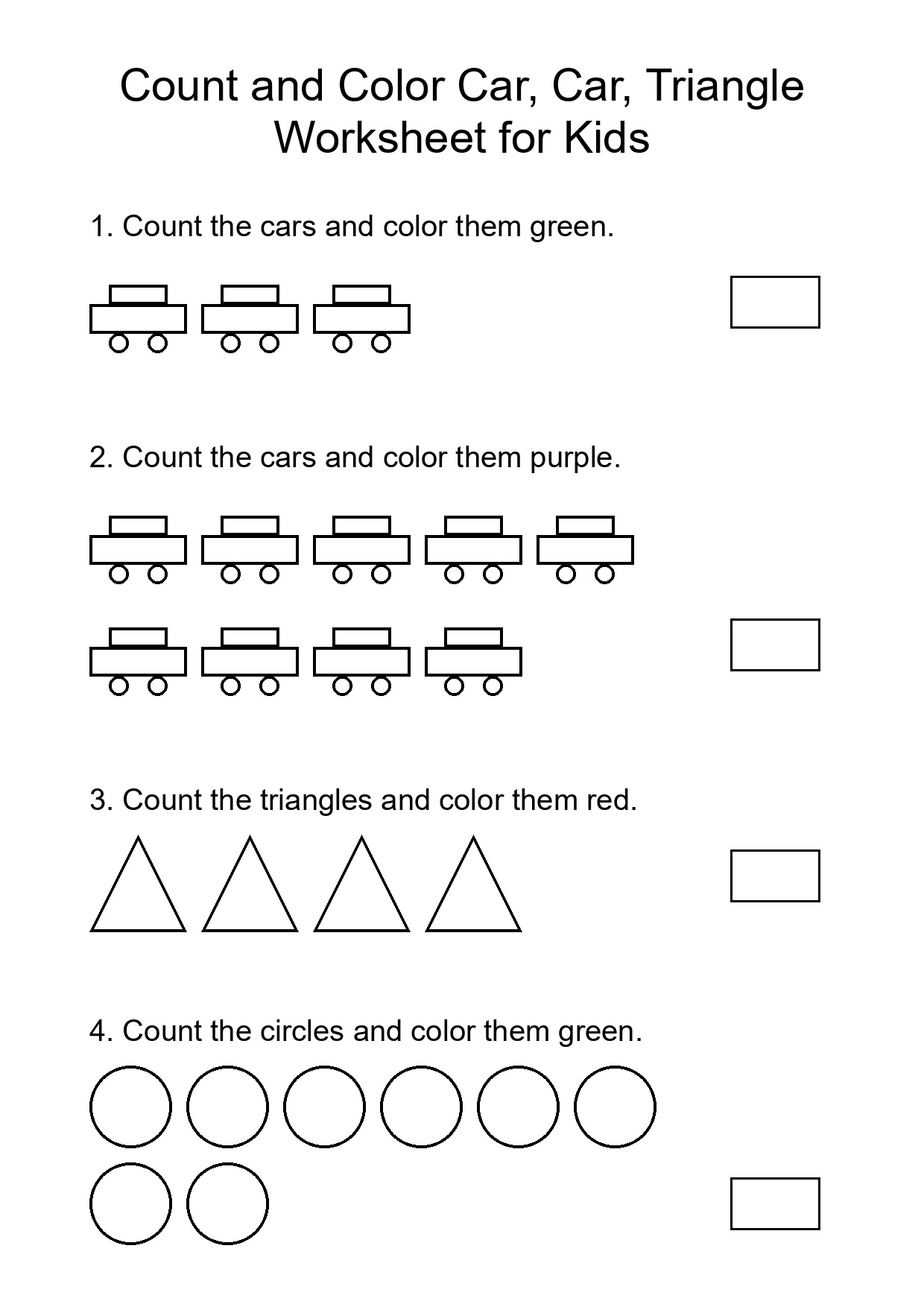 Count and Color Car, Car, Triangle Worksheet for Kids