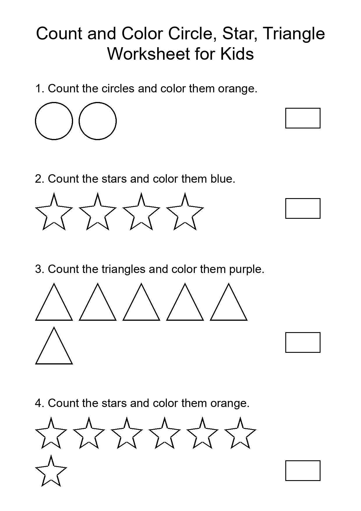 Count and Color Circle, Star, Triangle Worksheet for Kids