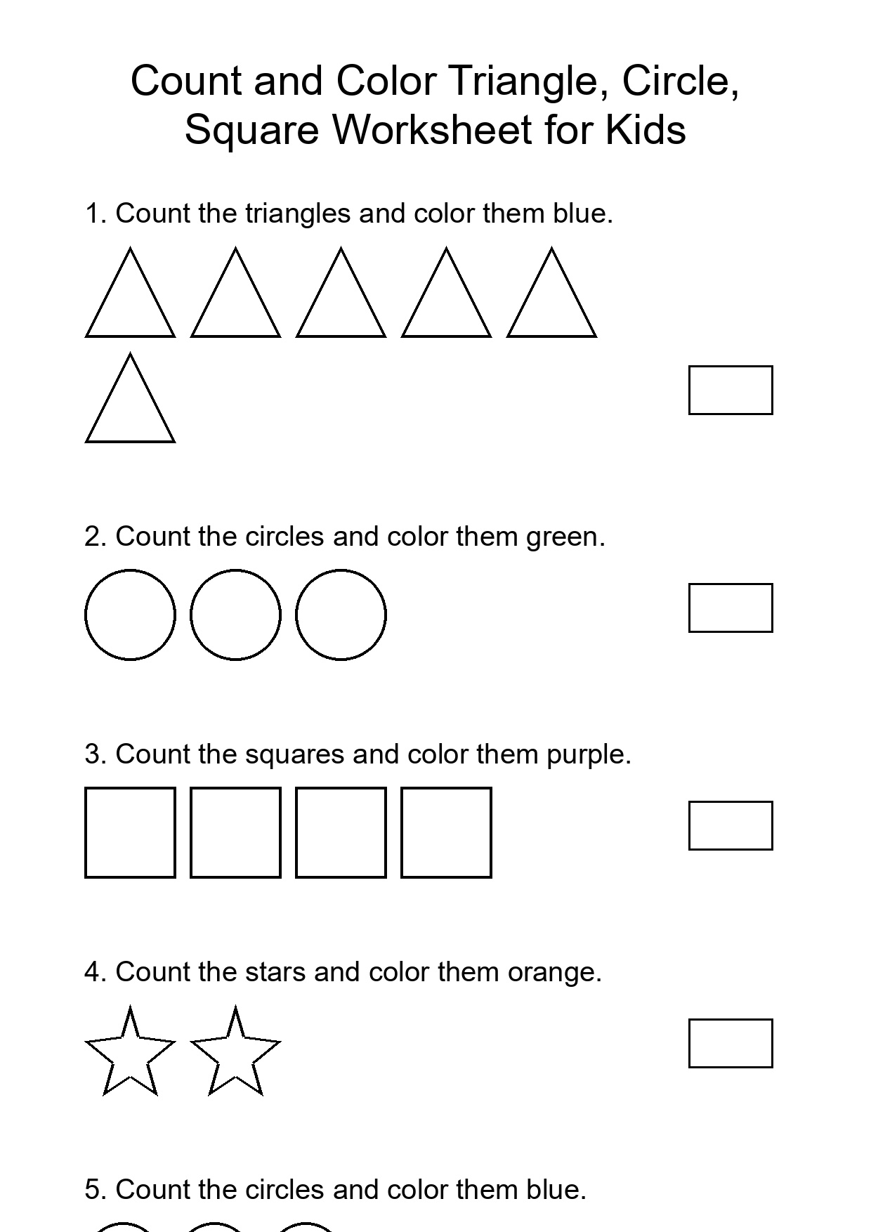 Count and Color Triangle, Circle, Square Worksheet for Kids