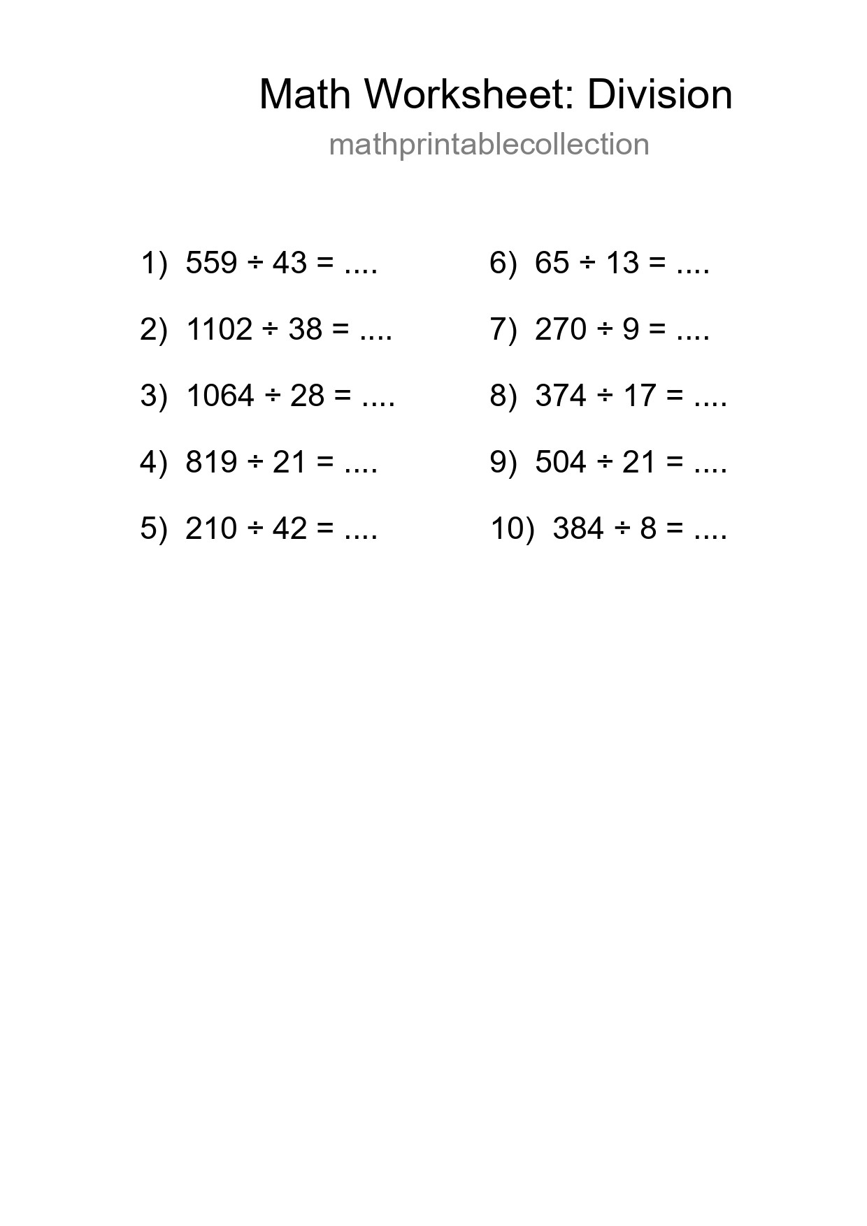Free 10 Division Math Worksheet For Grade 2 - Part 180