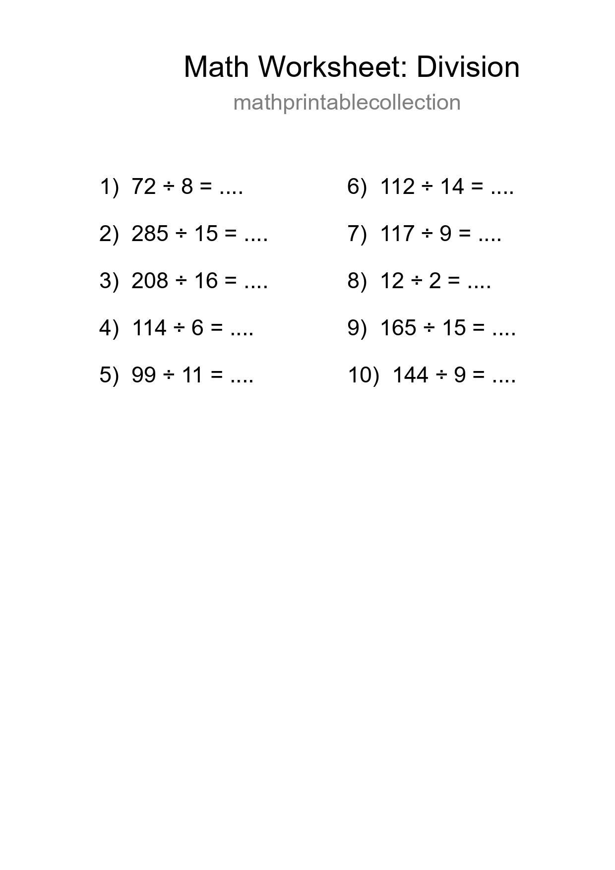 Free 10 Division Math Worksheet For Grade 2 With Answers - Part 235