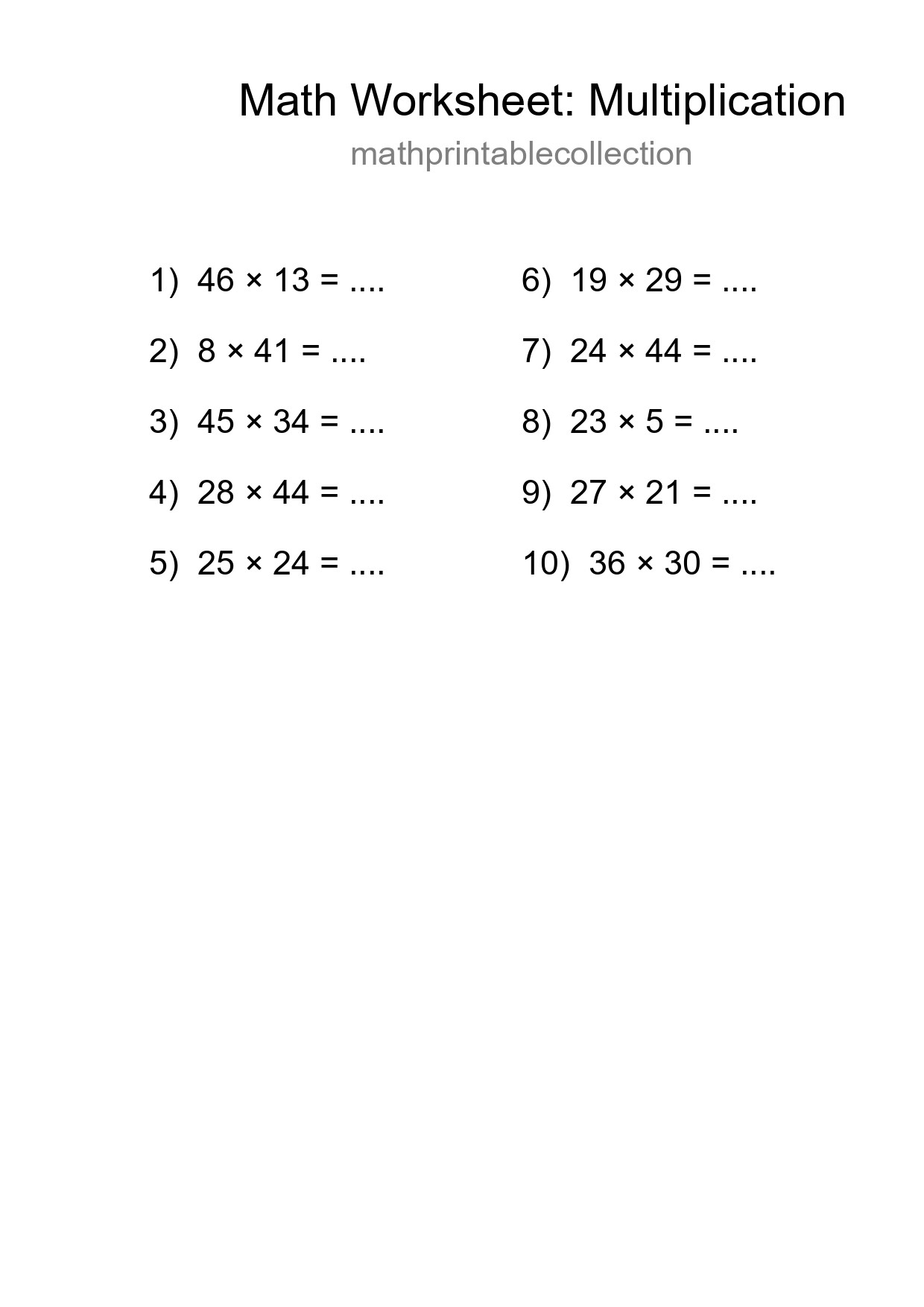 Free 10 Multiplication Math Worksheet For Grade 2 With Answers - Part 293