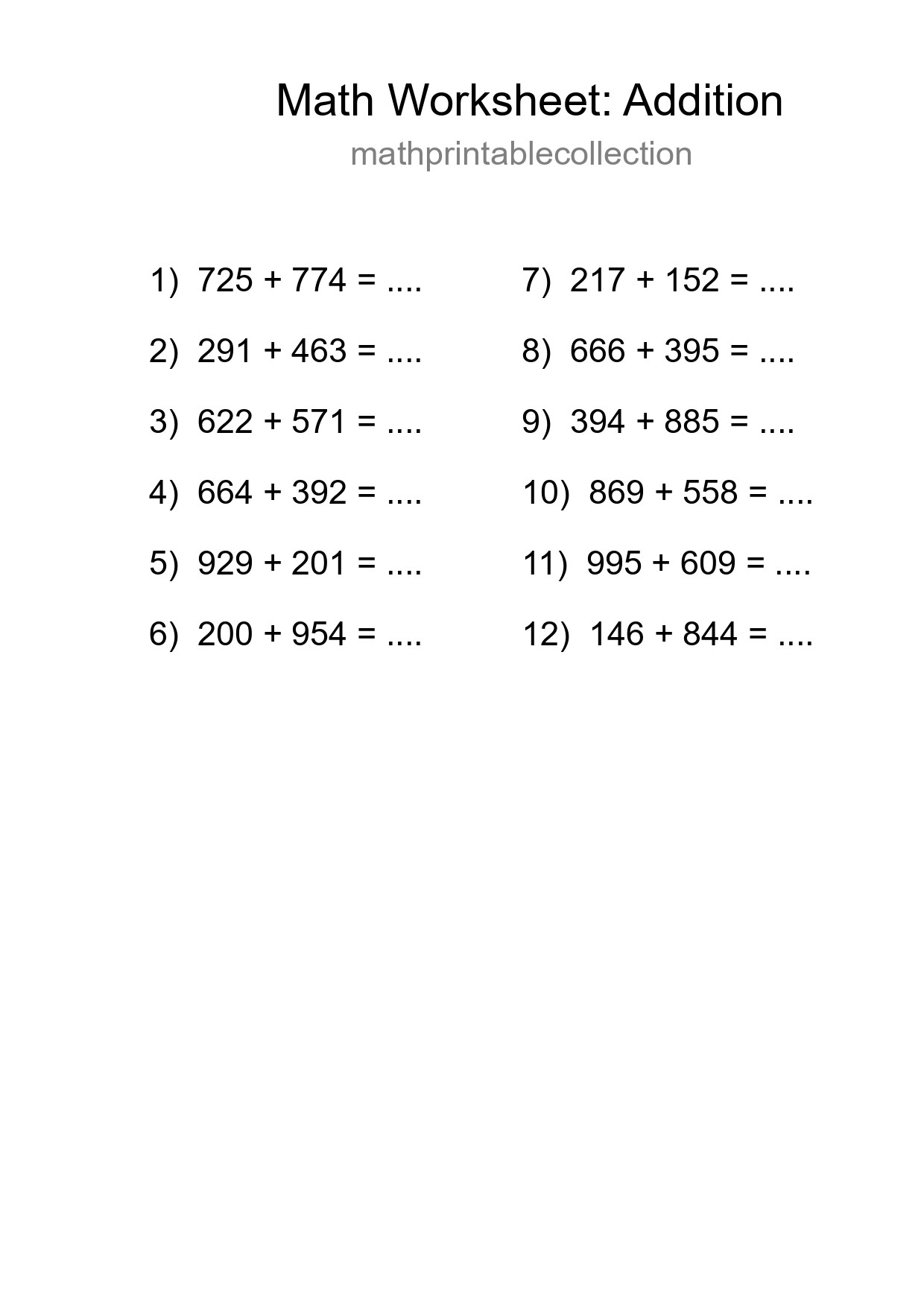 Free 12 Addition Math Worksheet For Grade 5 With Answers - Part 298