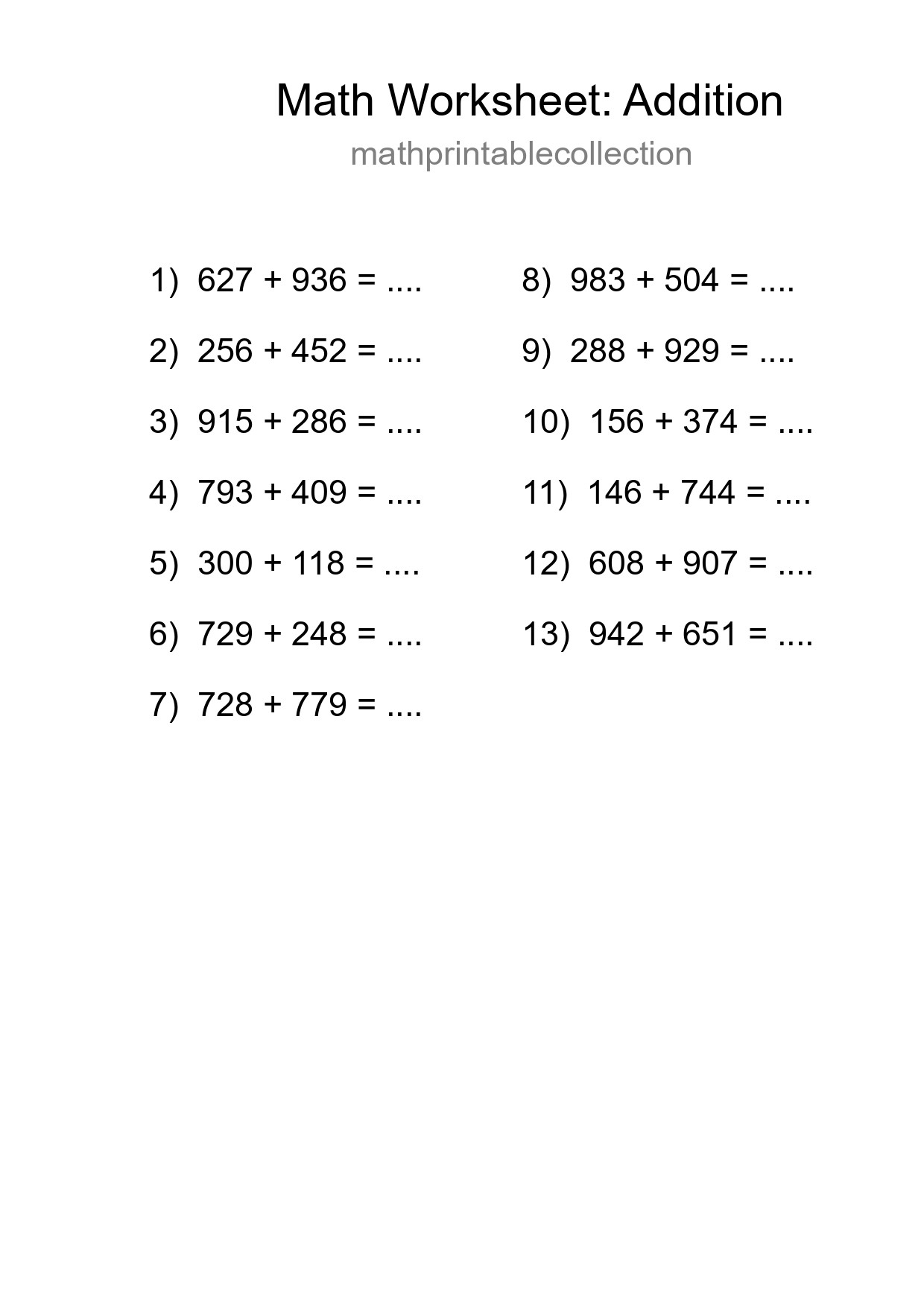 Free 13 Addition Math Worksheet For Grade 5 - Part 34