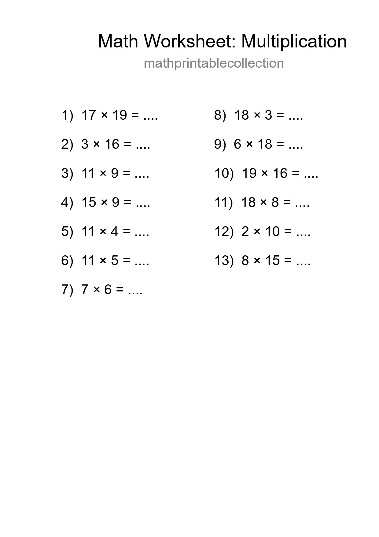 Free 13 Multiplication Math Worksheet For Grade 2 With Answers - Part 117
