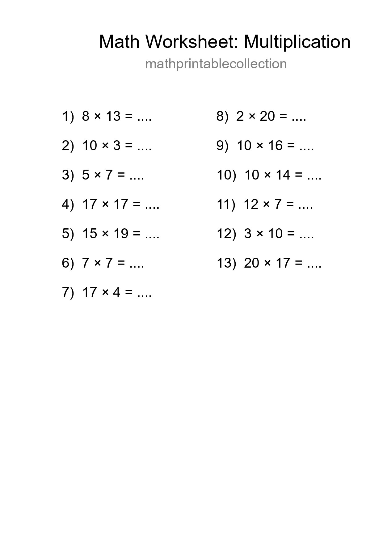 Free 13 Multiplication Math Worksheet For Grade 2 With Answers - Part 62