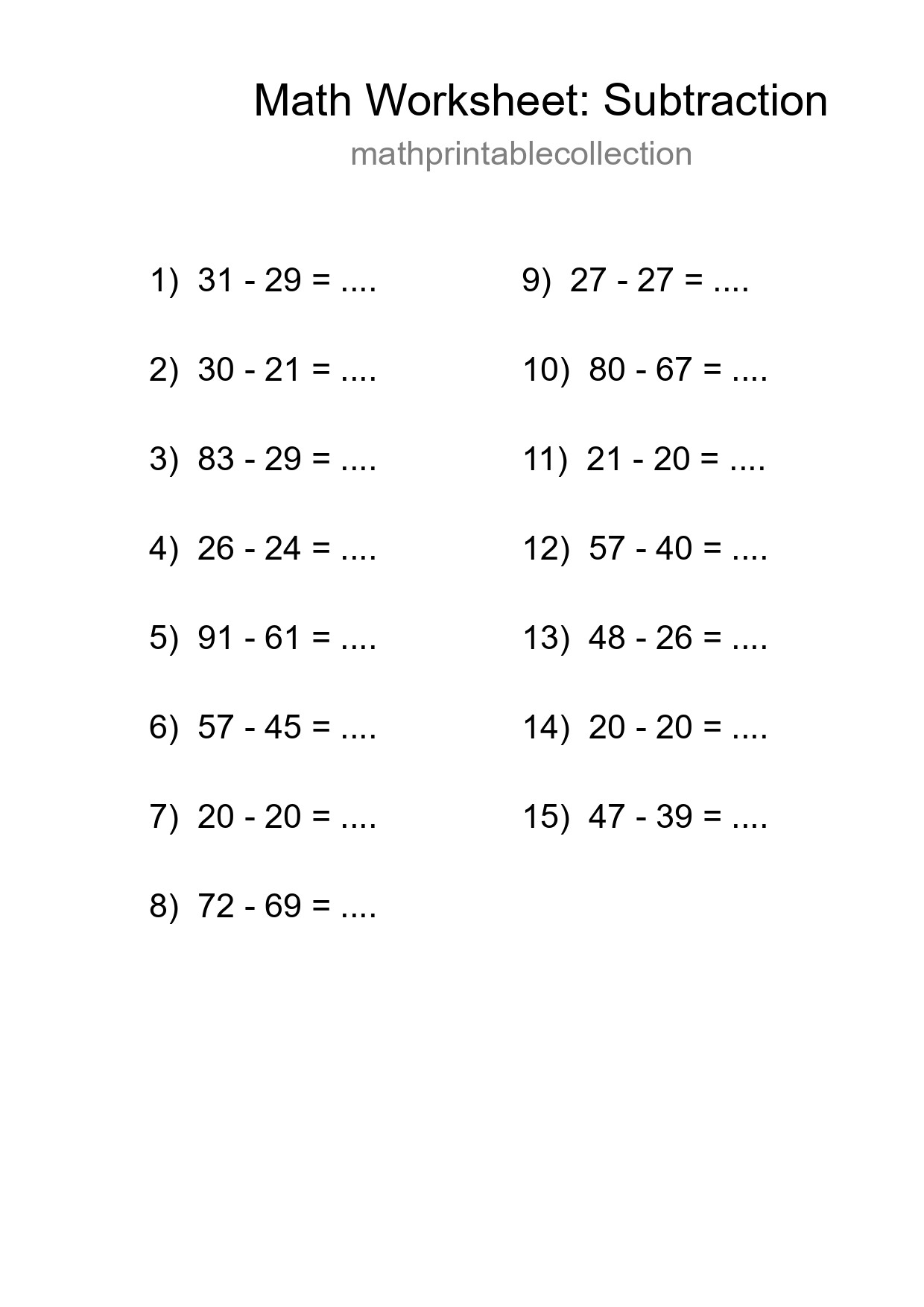 Free 15 Subtraction Math Worksheet For Grade 3 - Part 294