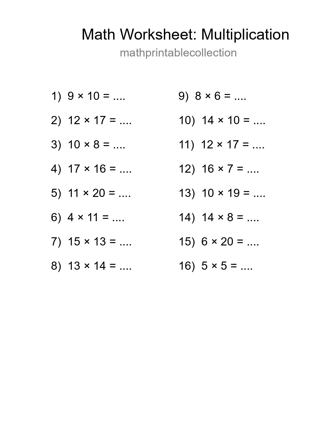 Free 16 Multiplication Math Worksheet For Grade 2 With Answers - Part 29