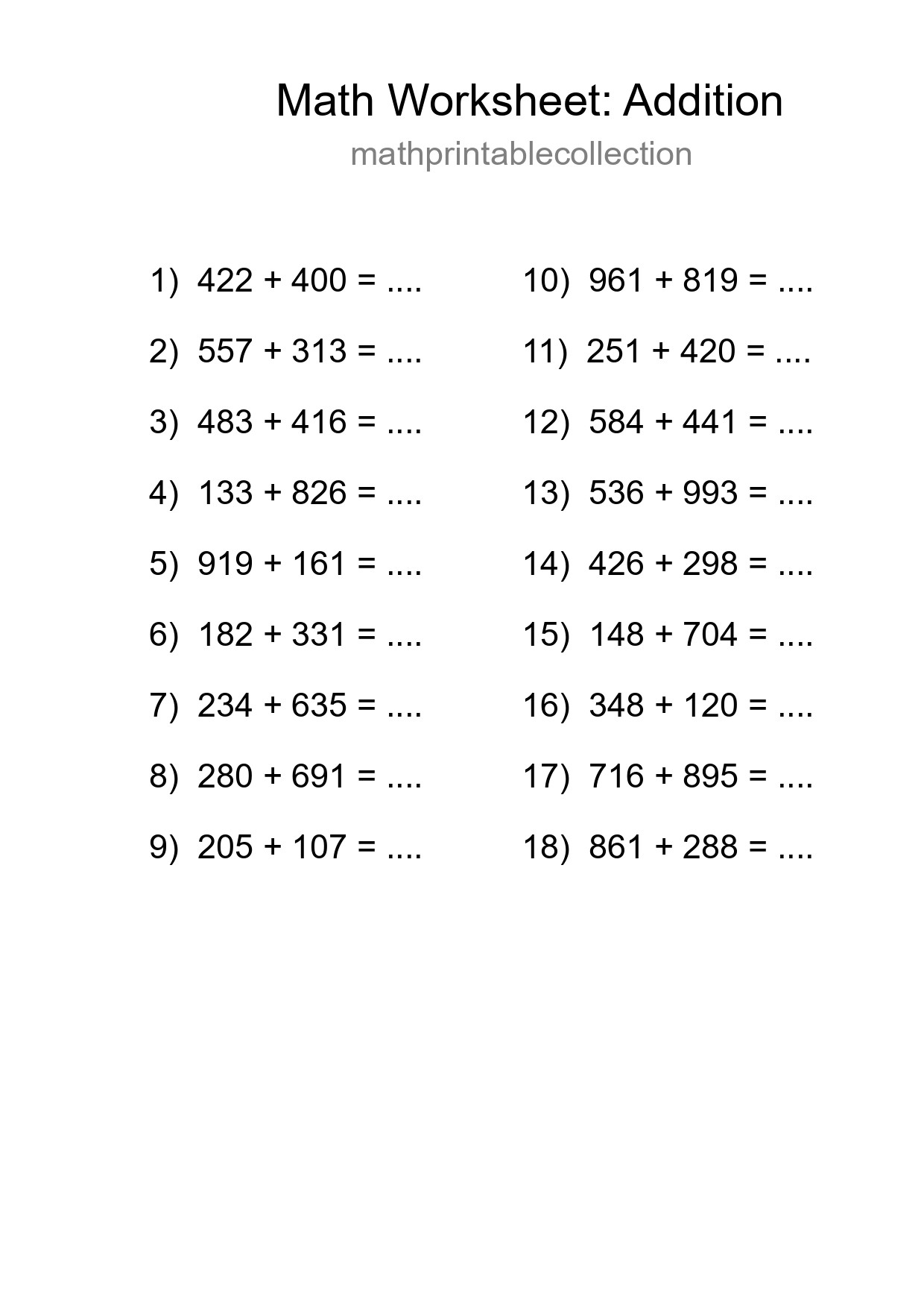 Free 18 Addition Math Worksheet For Grade 5 With Answers - Part 78