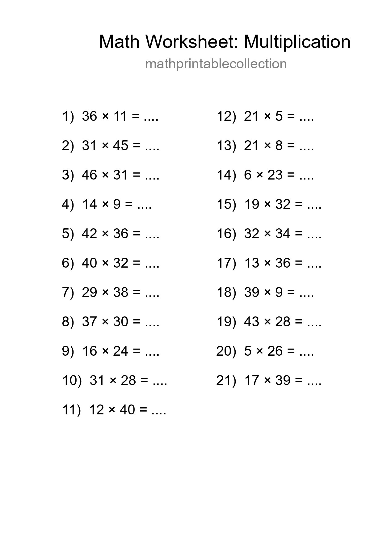 Free 21 Multiplication Math Worksheet For Grade 2 With Answers - Part 260