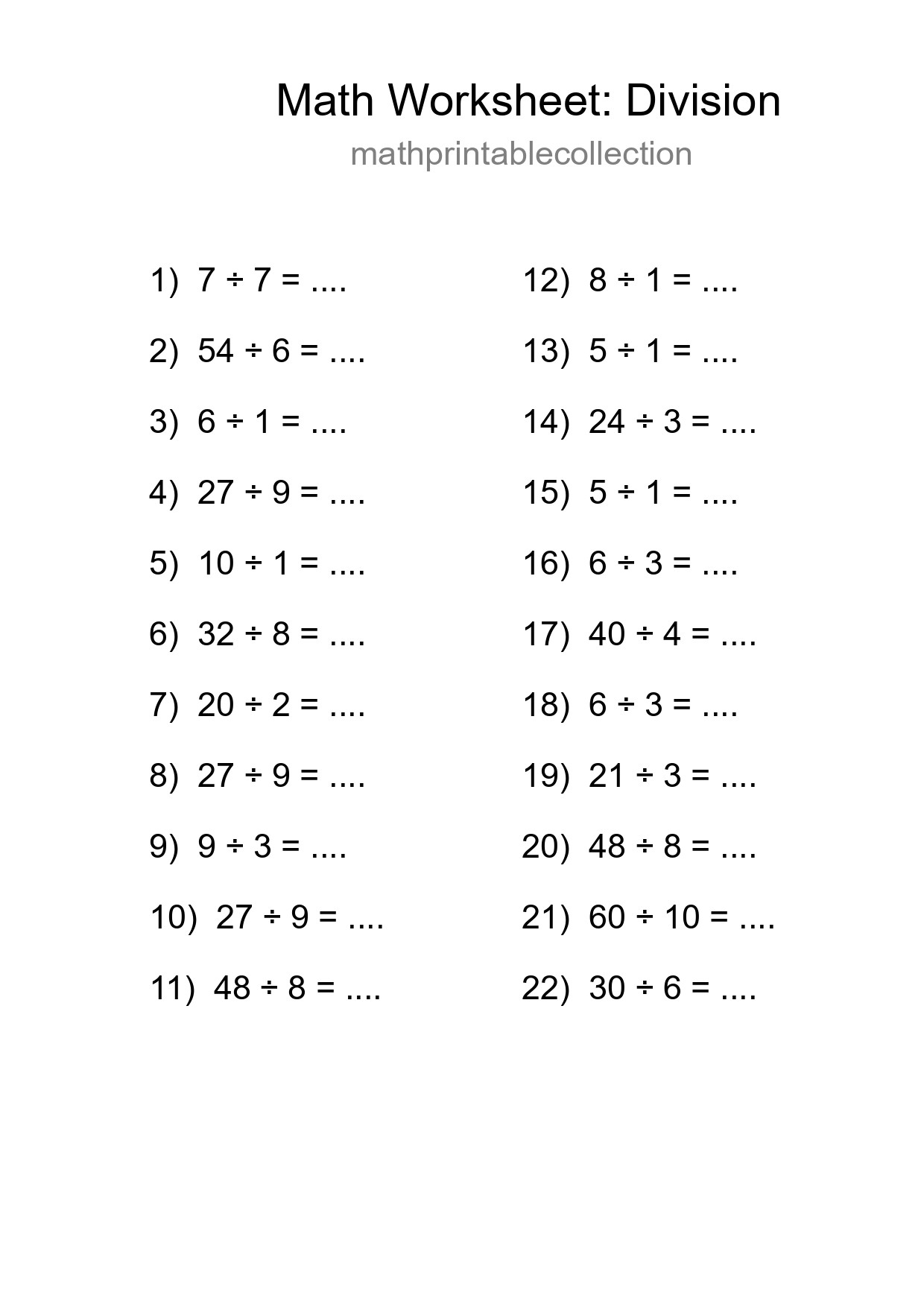 Free 22 Division Math Worksheet For Grade 1 - Part 15