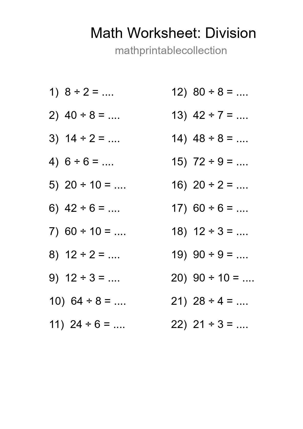 Free 22 Division Math Worksheet For Grade 1 With Answers - Part 169