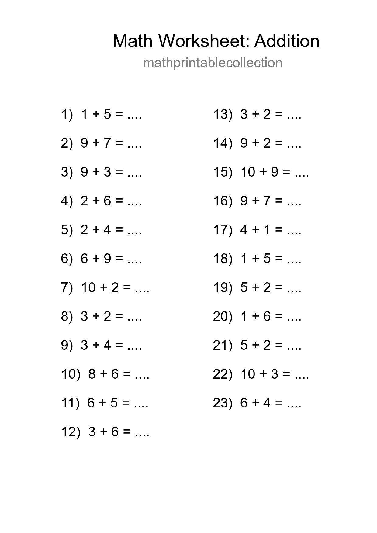 Free 23 Addition Math Worksheet For Grade 1 With Answers - Part 111