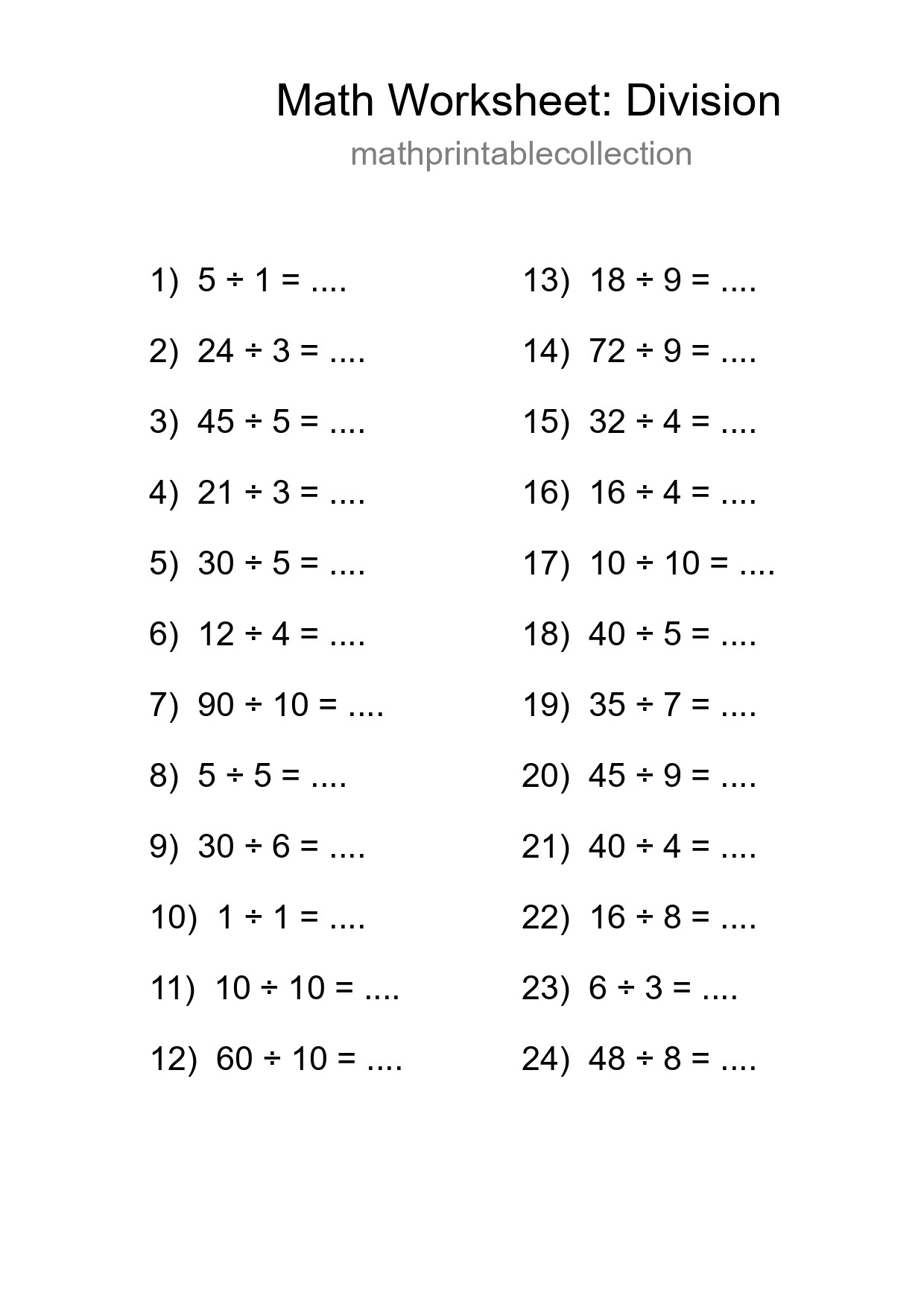 Free 24 Division Math Worksheet For Grade 1 - Part 4