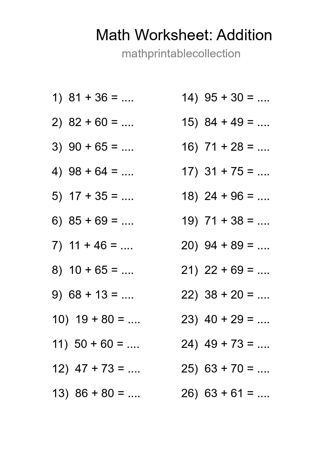 Free 26 Addition Math Worksheet For Grade 3 - Part 210