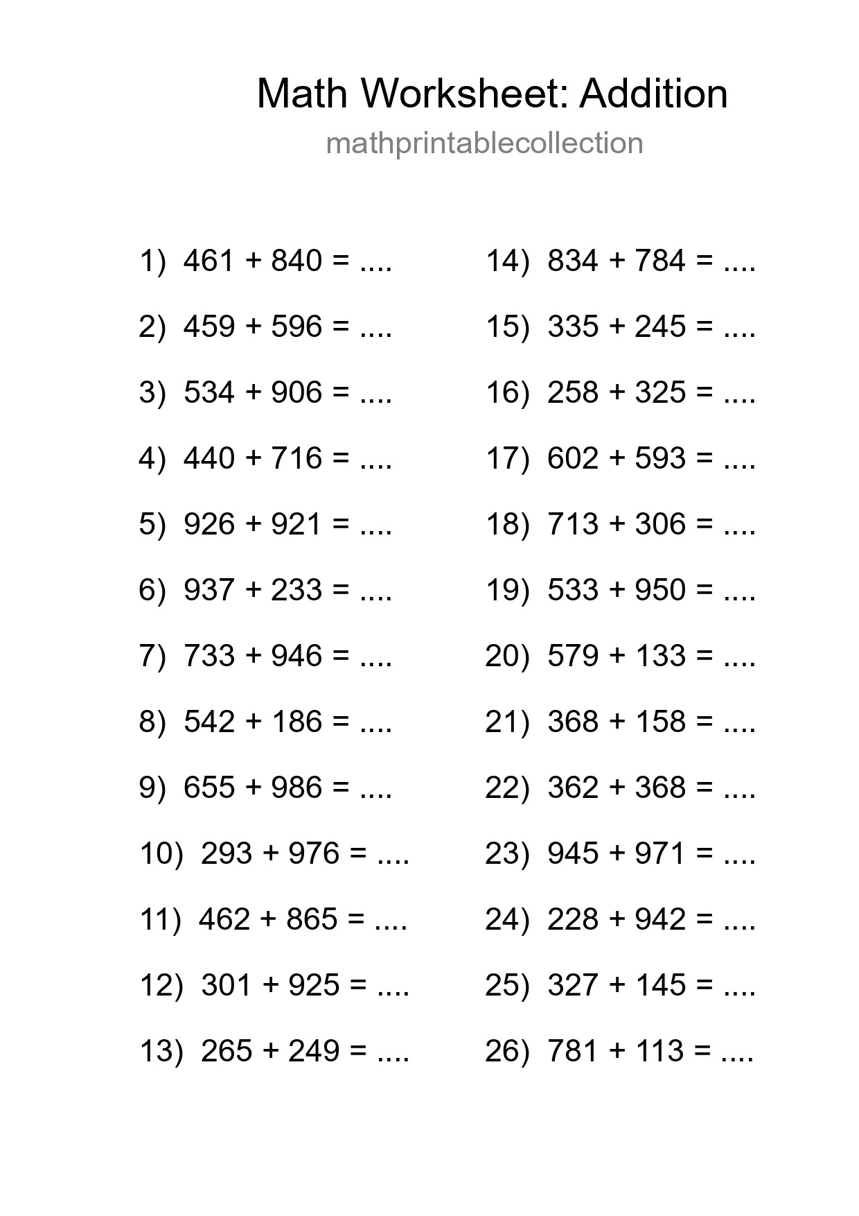 Free 26 Addition Math Worksheet For Grade 5 - Part 177