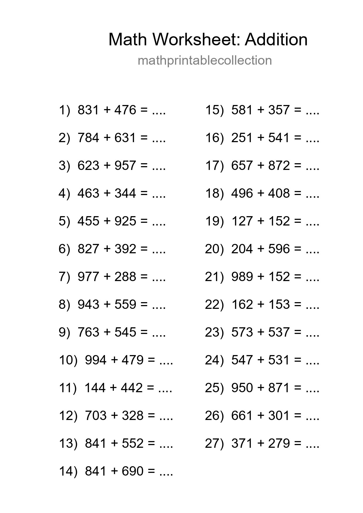 Free 27 Addition Math Worksheet For Grade 5 - Part 155