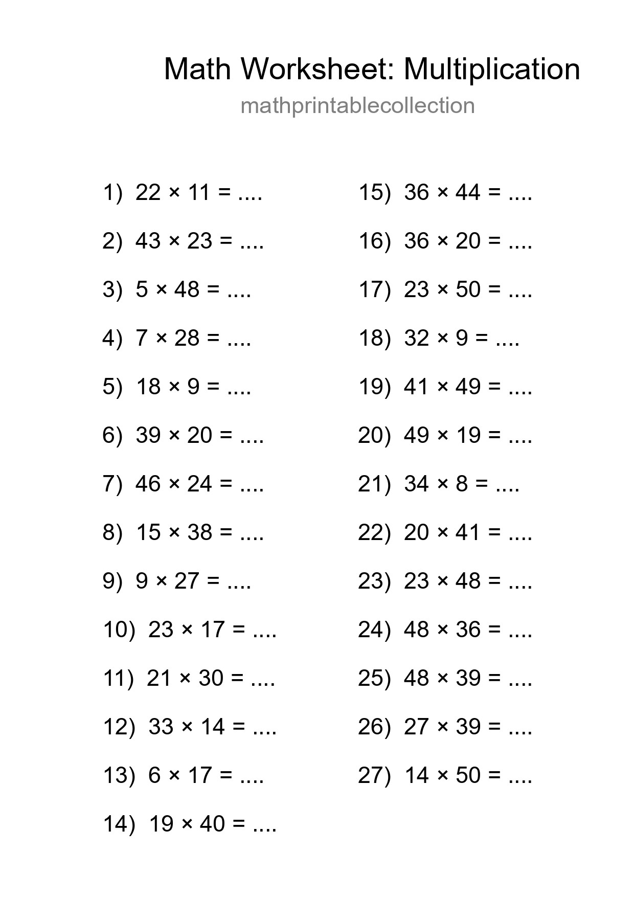 Free 27 Multiplication Math Worksheet For Grade 2 - Part 216
