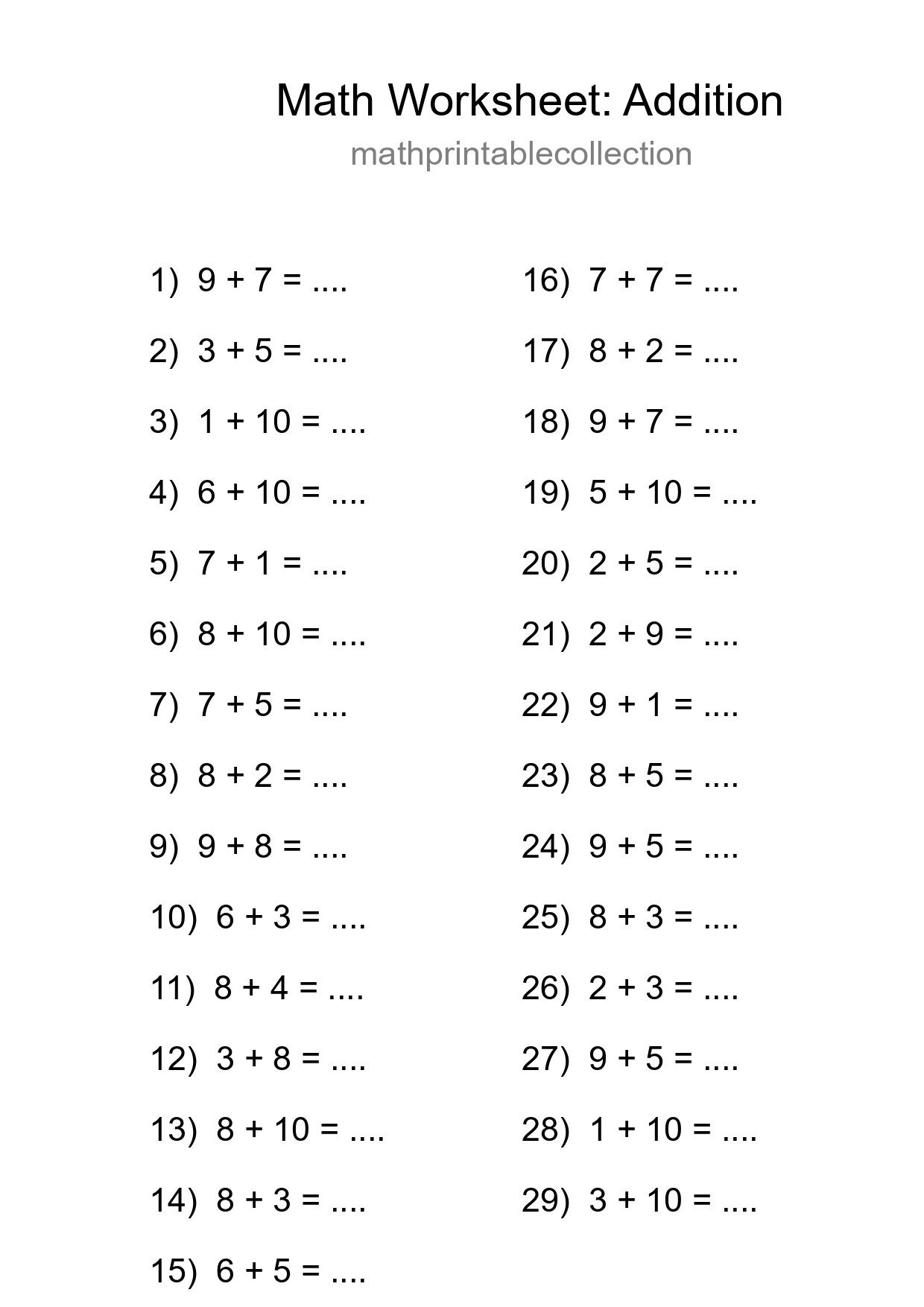 Free 29 Addition Math Worksheet For Grade 1 With Answers - Part 287