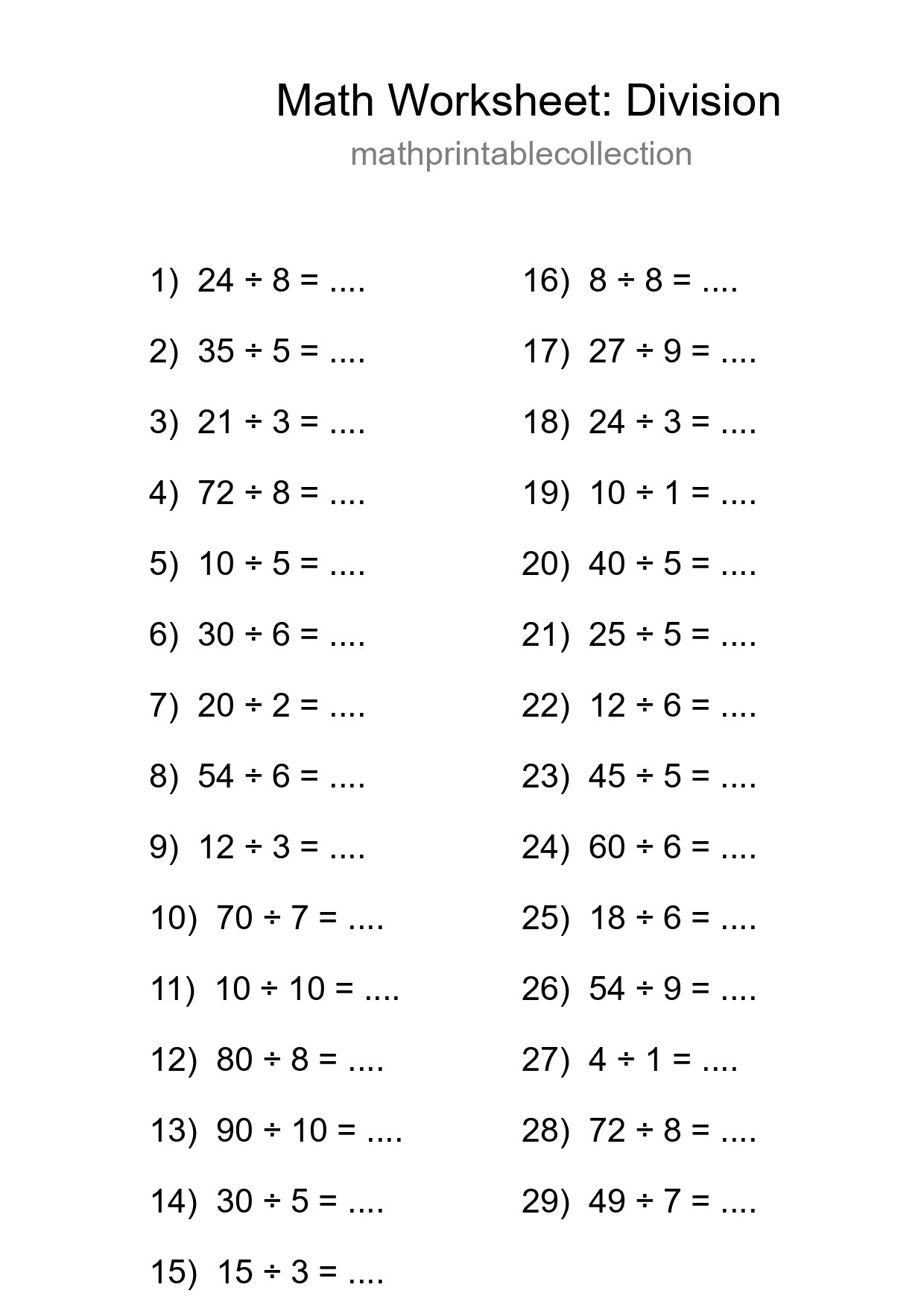 Free 29 Division Math Worksheet For Grade 1 - Part 48