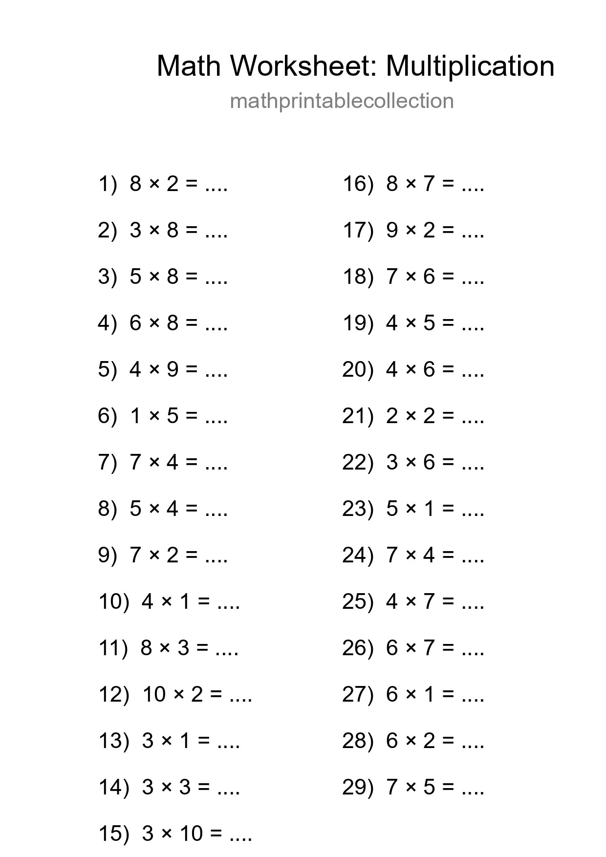 Free 29 Multiplication Math Worksheet For Grade 1 - Part 194