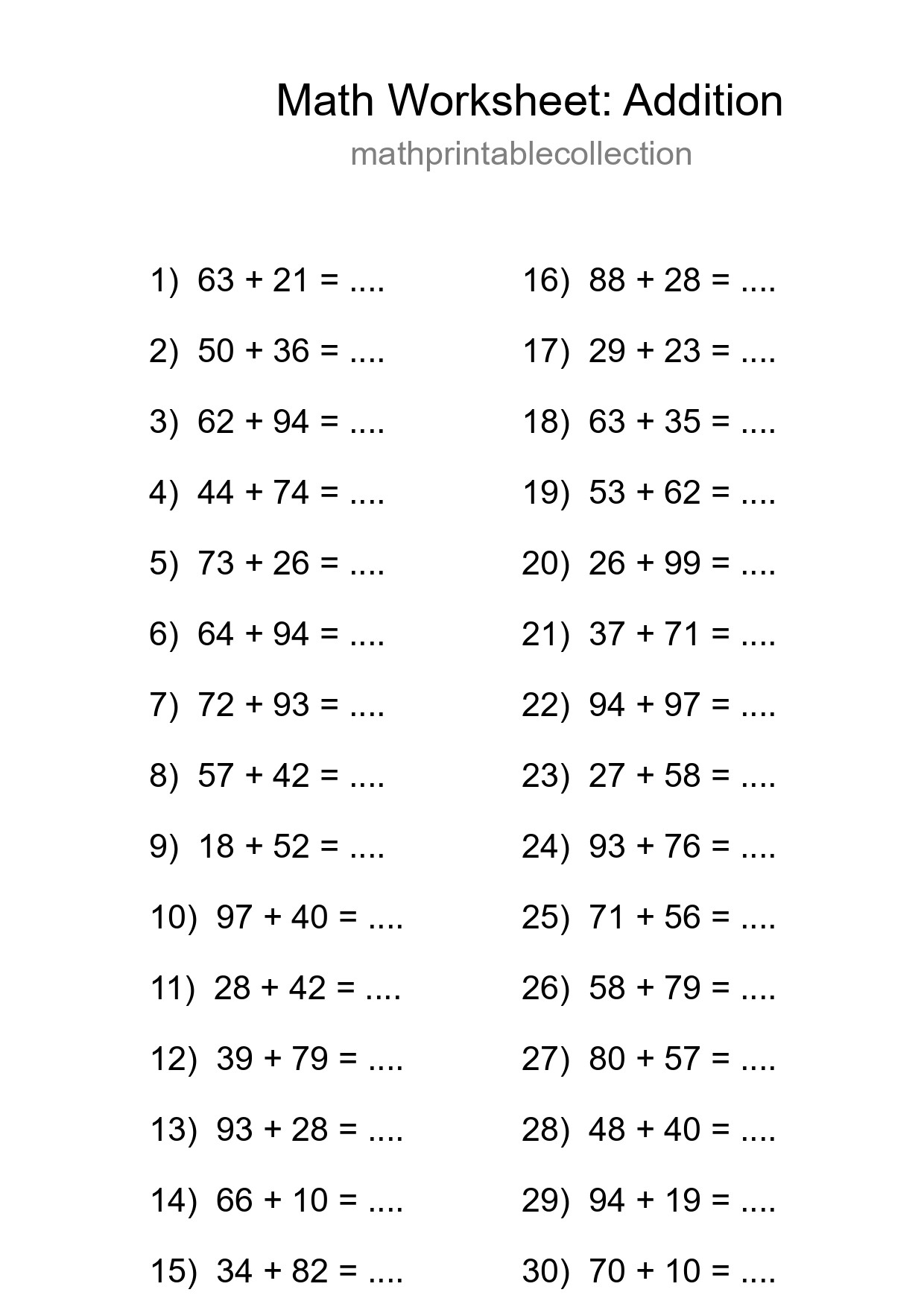 Free 30 Addition Math Worksheet For Grade 3 - Part 166