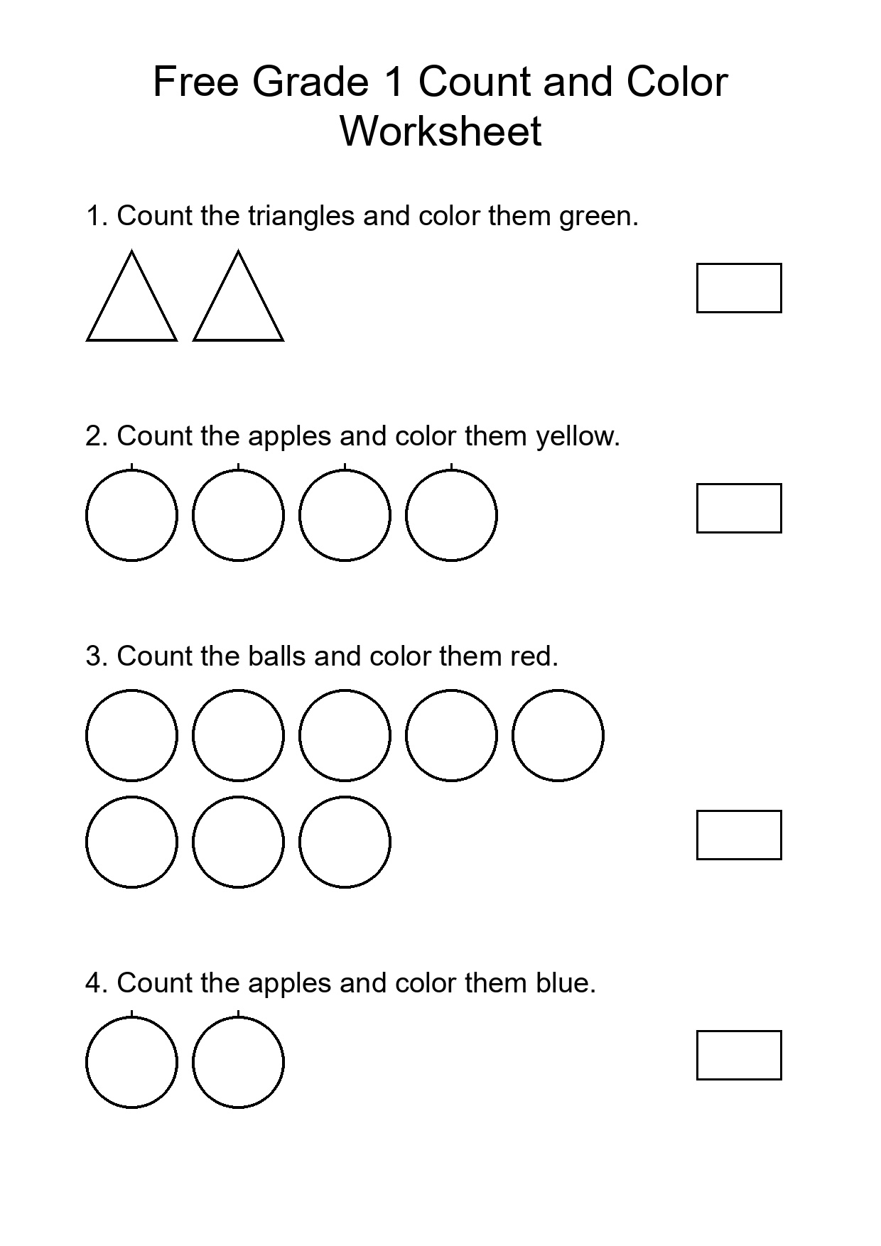 Free Grade 1 Count and Color Worksheet