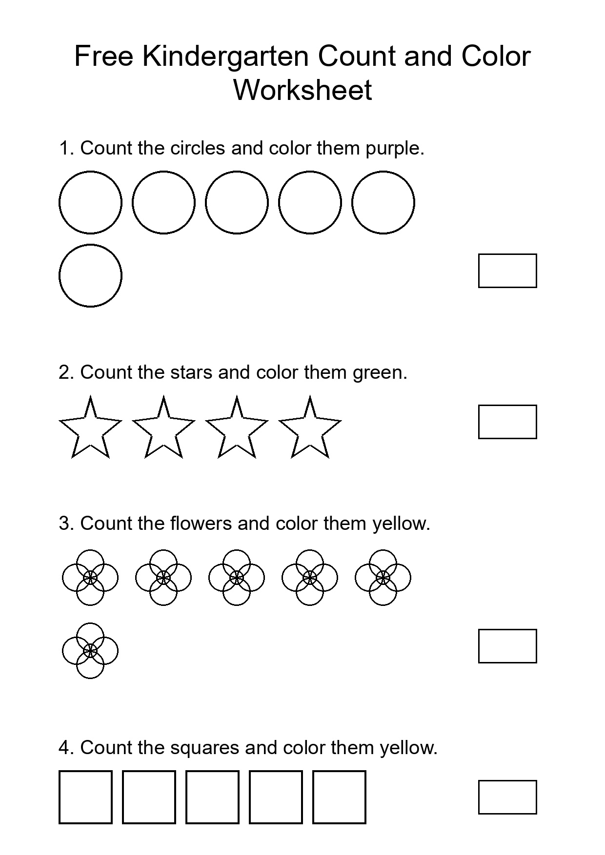 Free Kindergarten Count and Color Worksheet