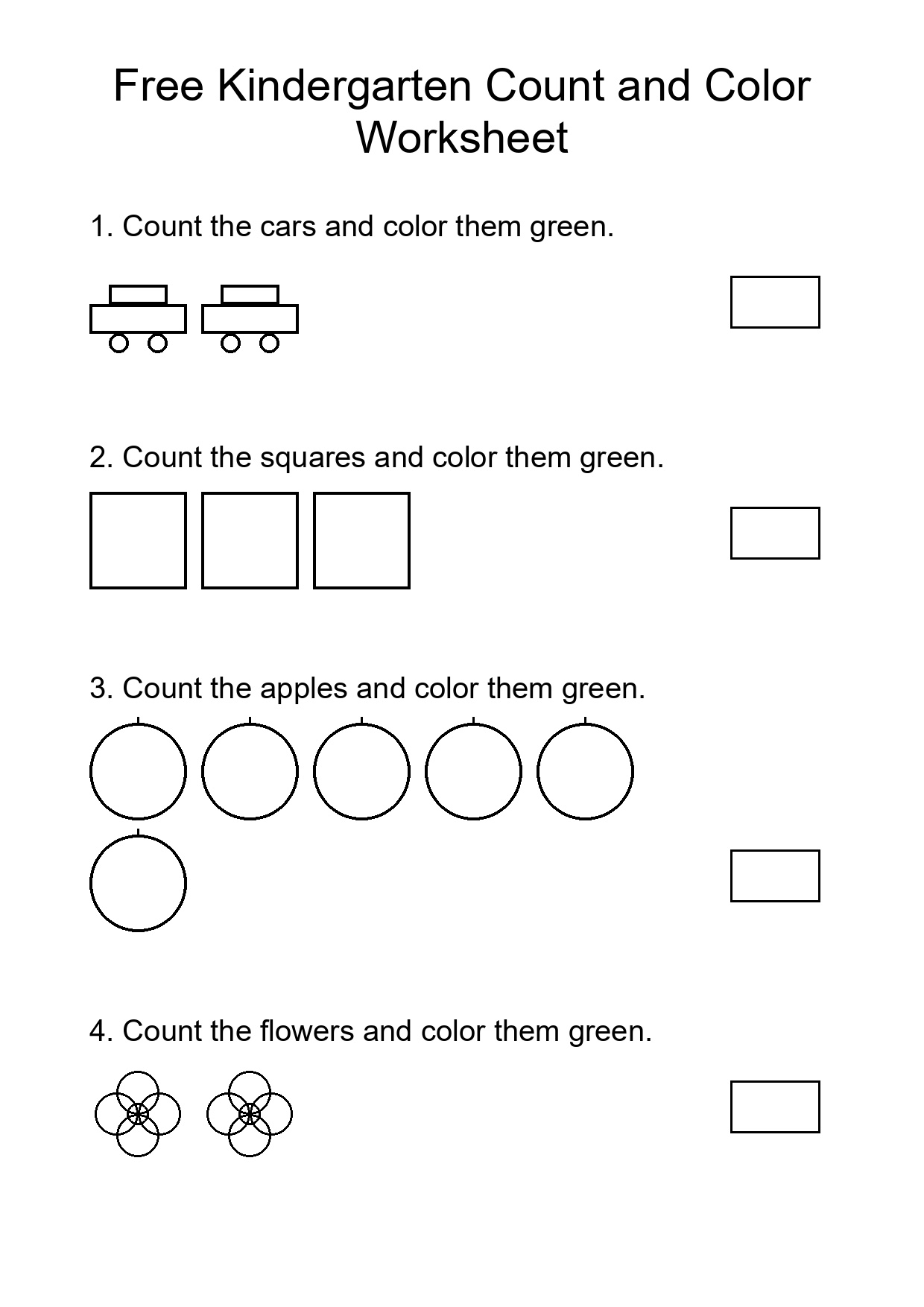 Free Kindergarten Count and Color Worksheet