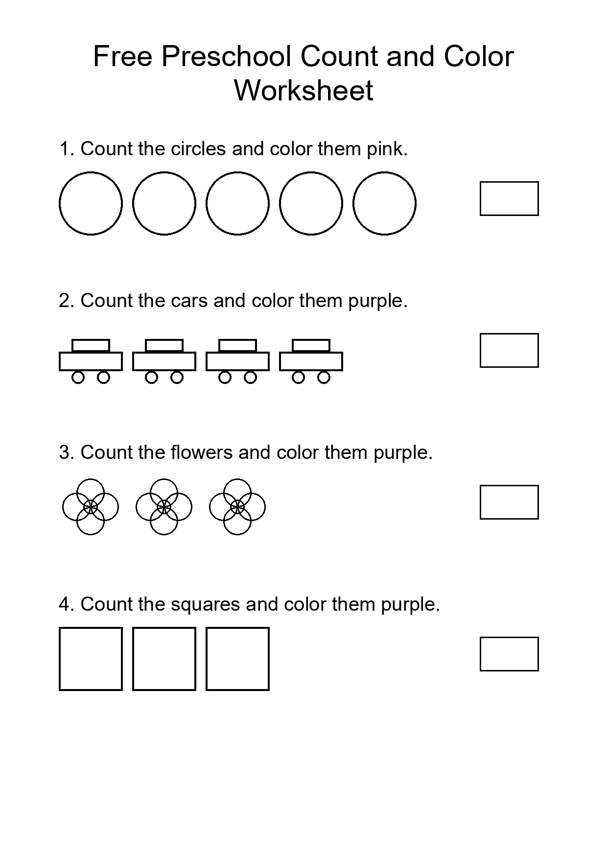 Free Preschool Count and Color Worksheet