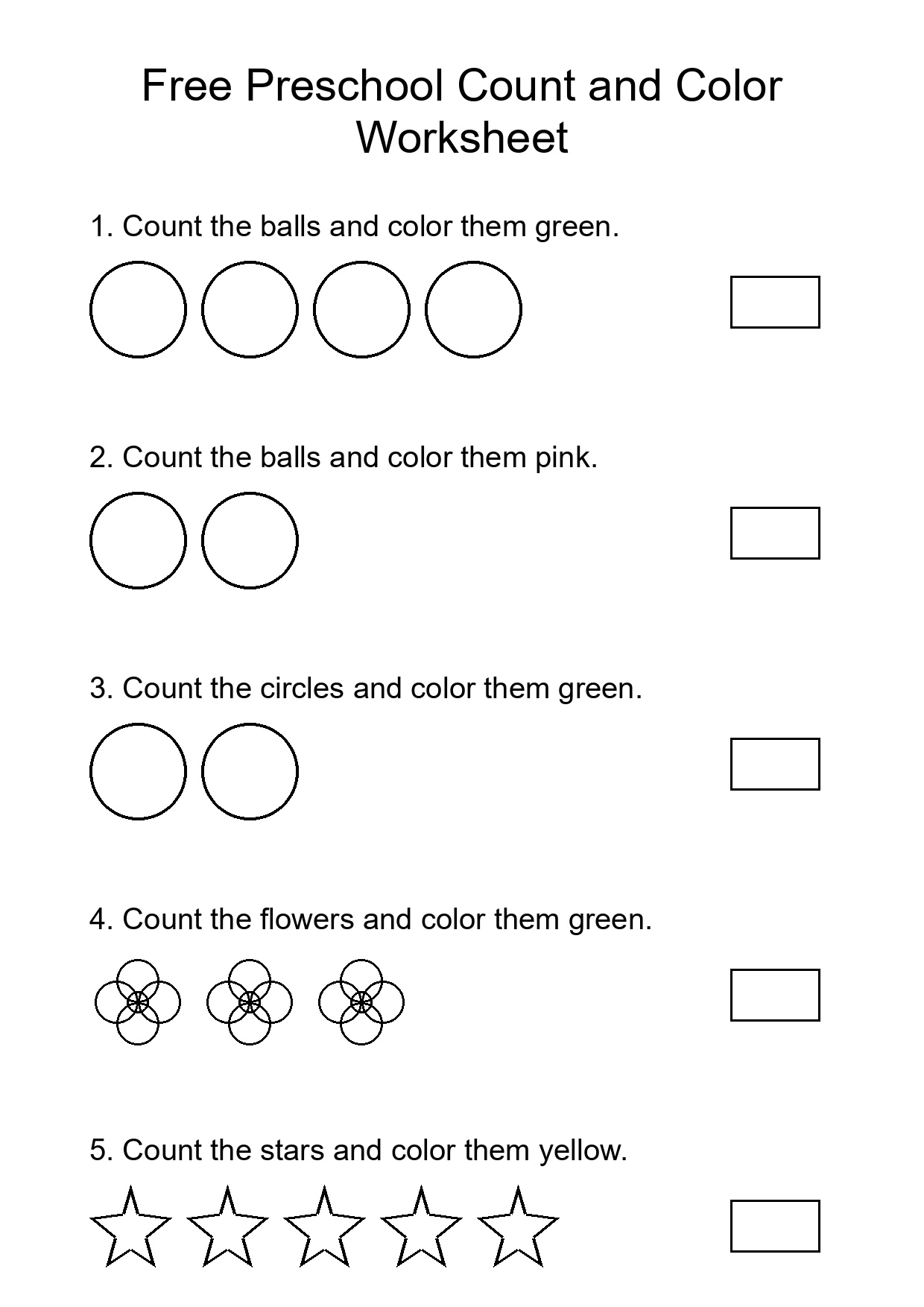 Free Preschool Count and Color Worksheet