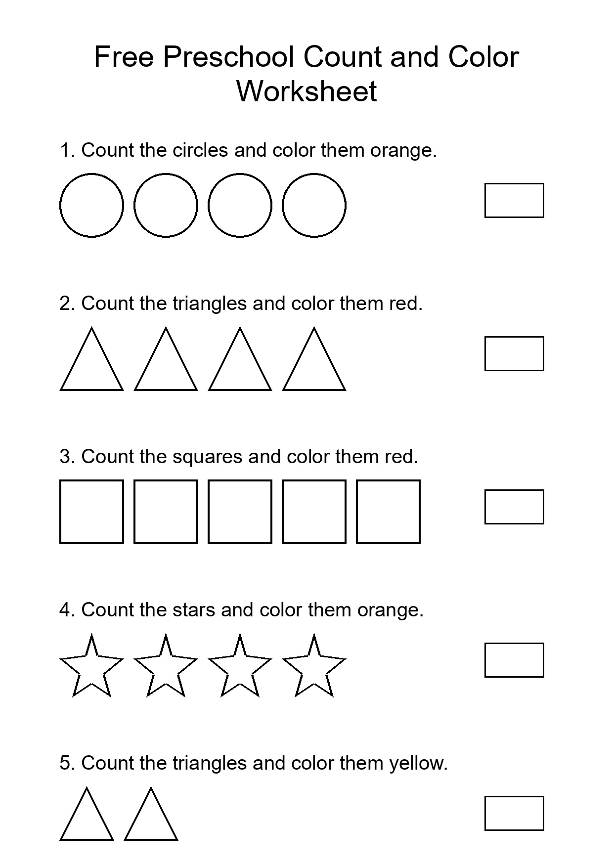 Free Preschool Count and Color Worksheet
