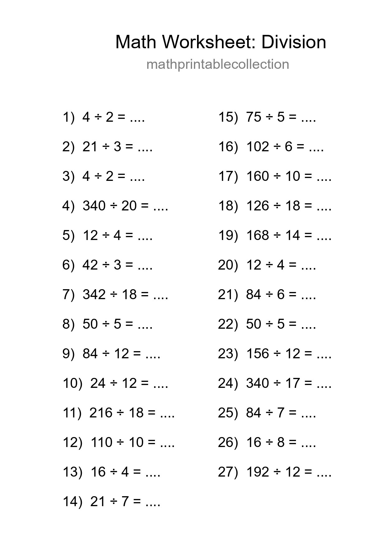 Grade 2 Division Practice Worksheet (27 Problems) - Part 246