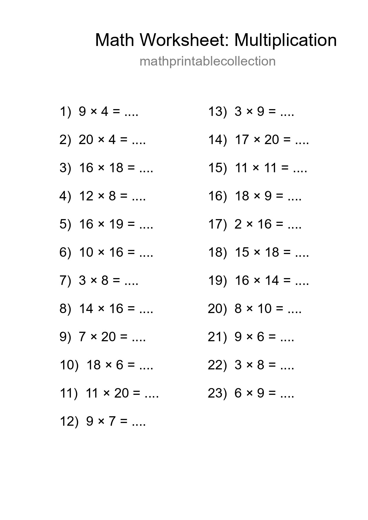 Grade 2 Multiplication Practice Worksheet (23 Problems) - Part 106