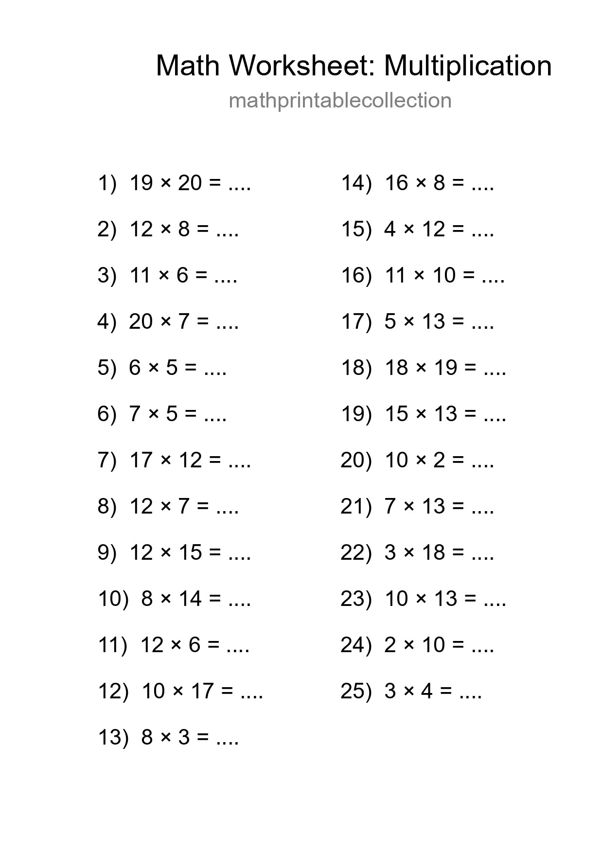 Grade 2 Multiplication Practice Worksheet (25 Problems) - Part 227