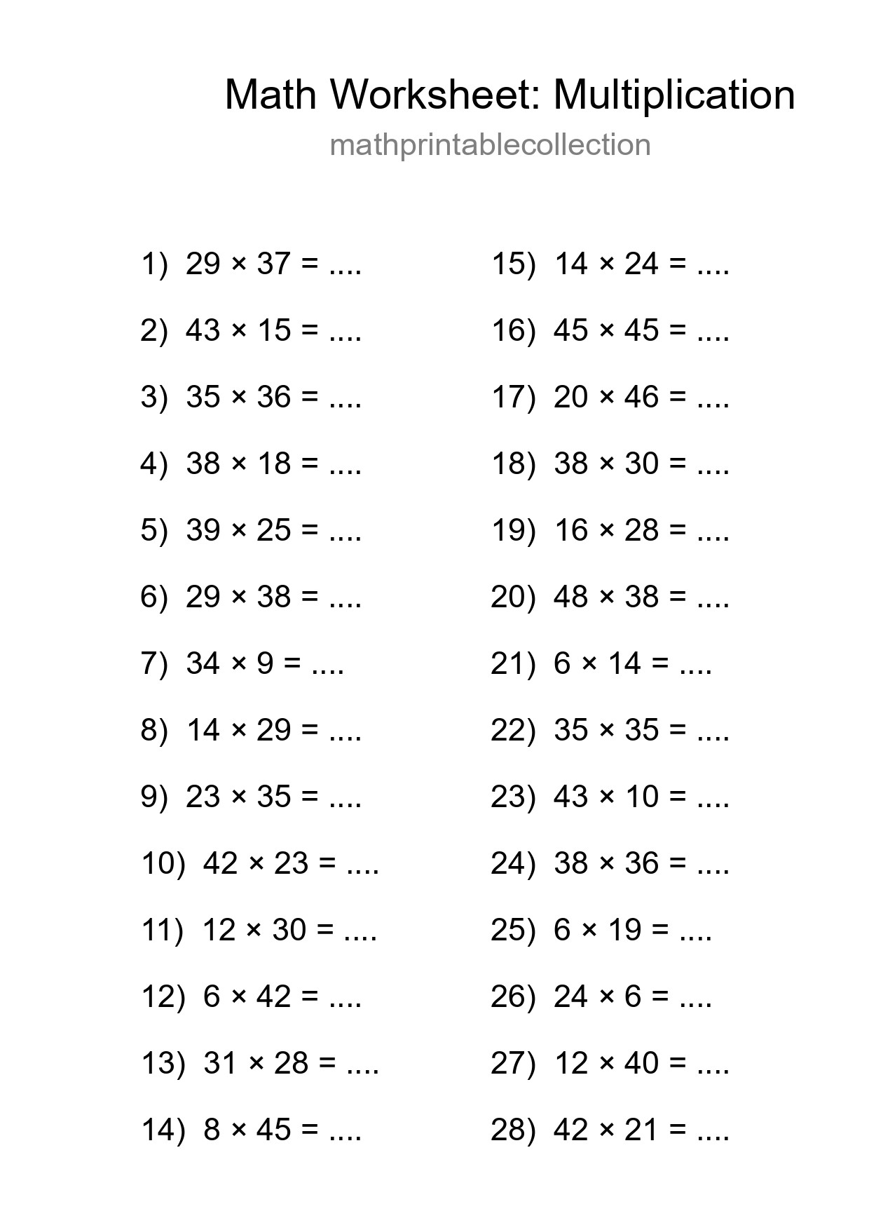 Grade 2 Multiplication Practice Worksheet (28 Problems) - Part 150
