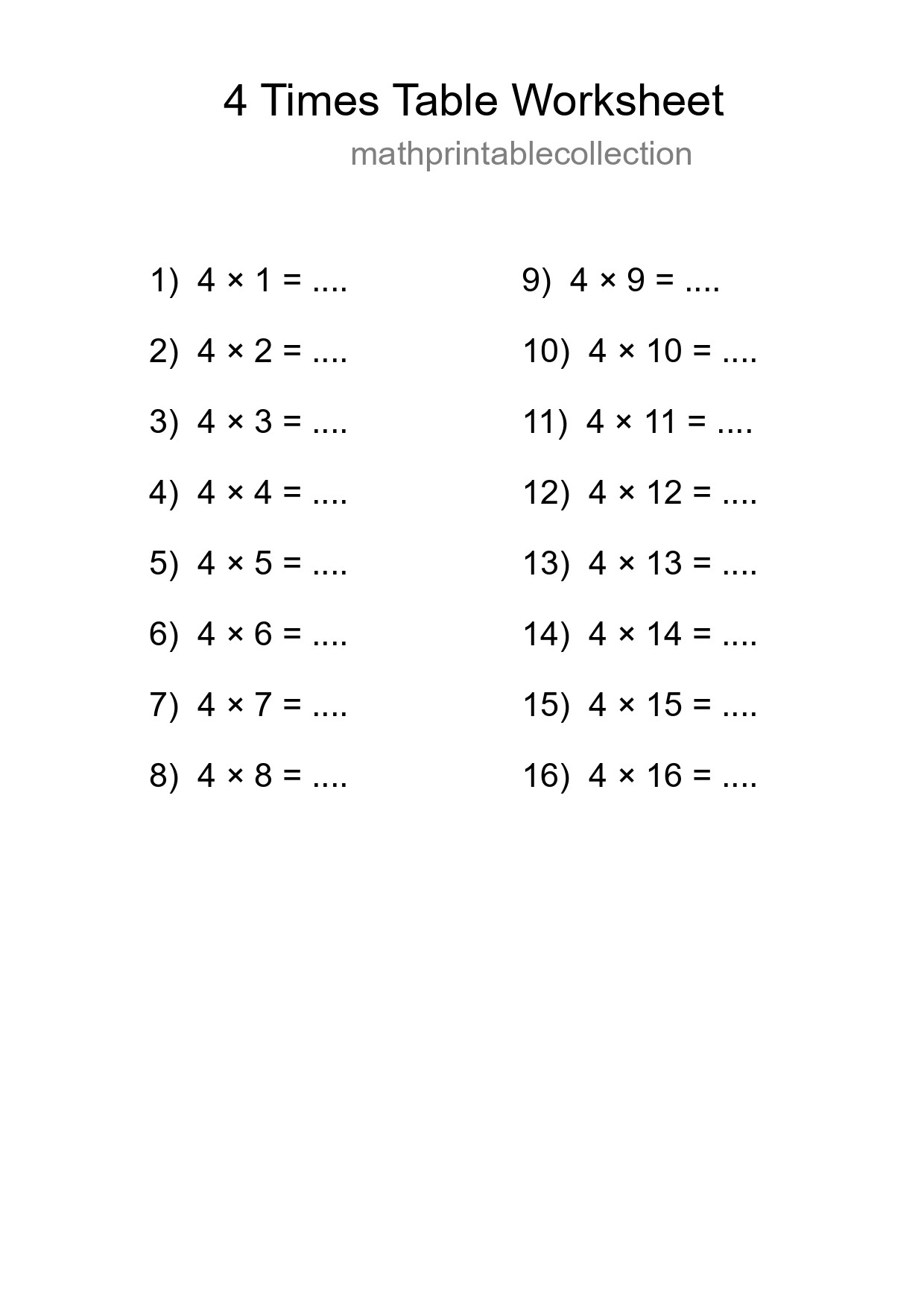Grade 2 Multiplication Table 4 Practice - Part 251