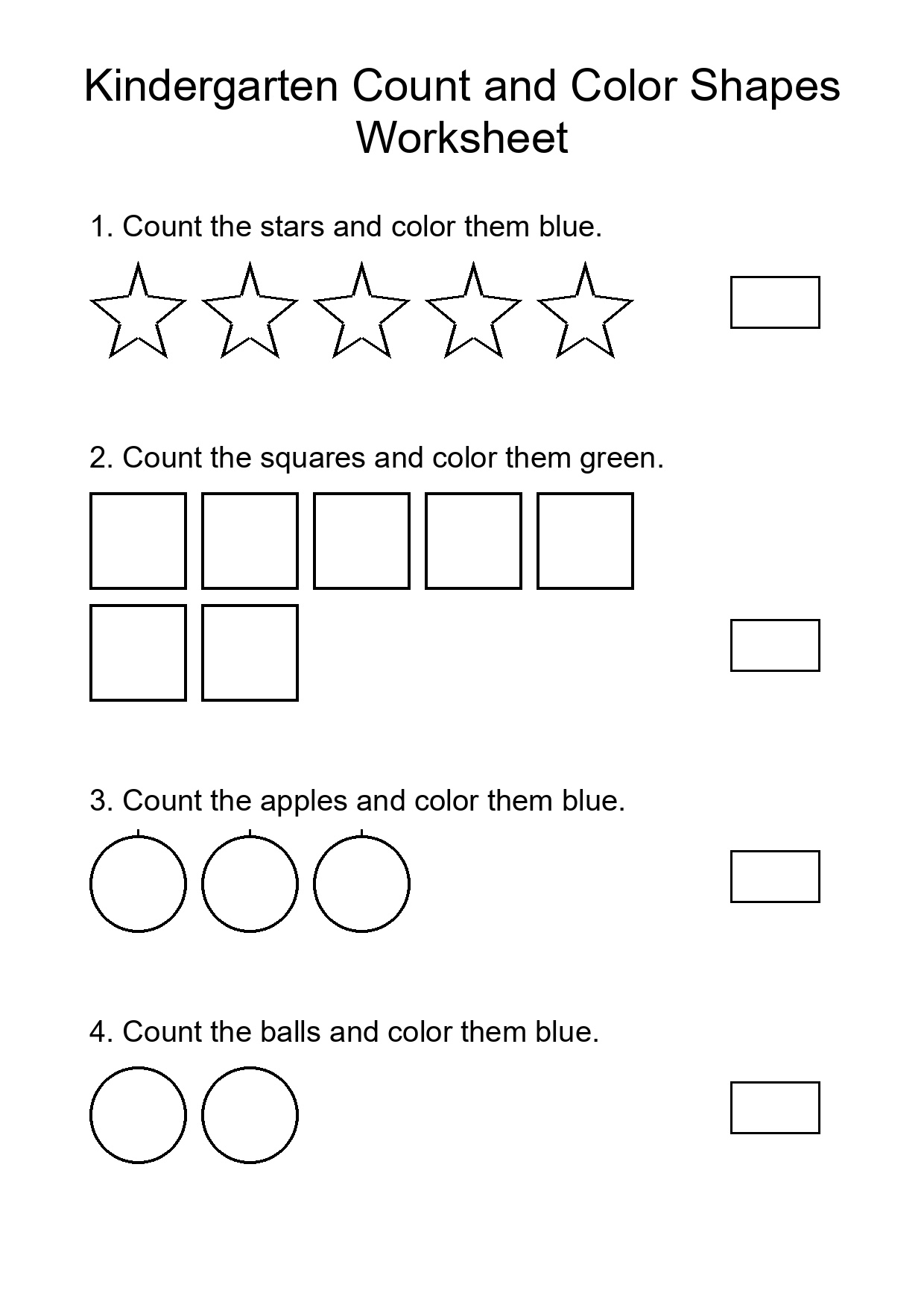 Kindergarten Count and Color Shapes Worksheet
