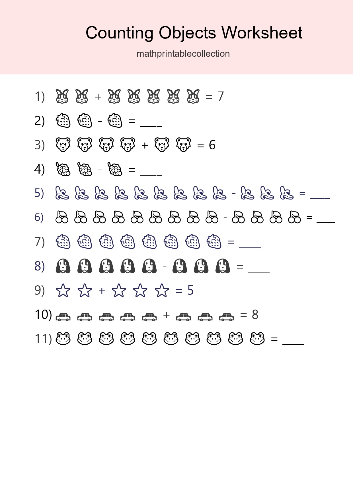 Learn Counting With Pictures Worksheet (Kindergarten) - Part 3