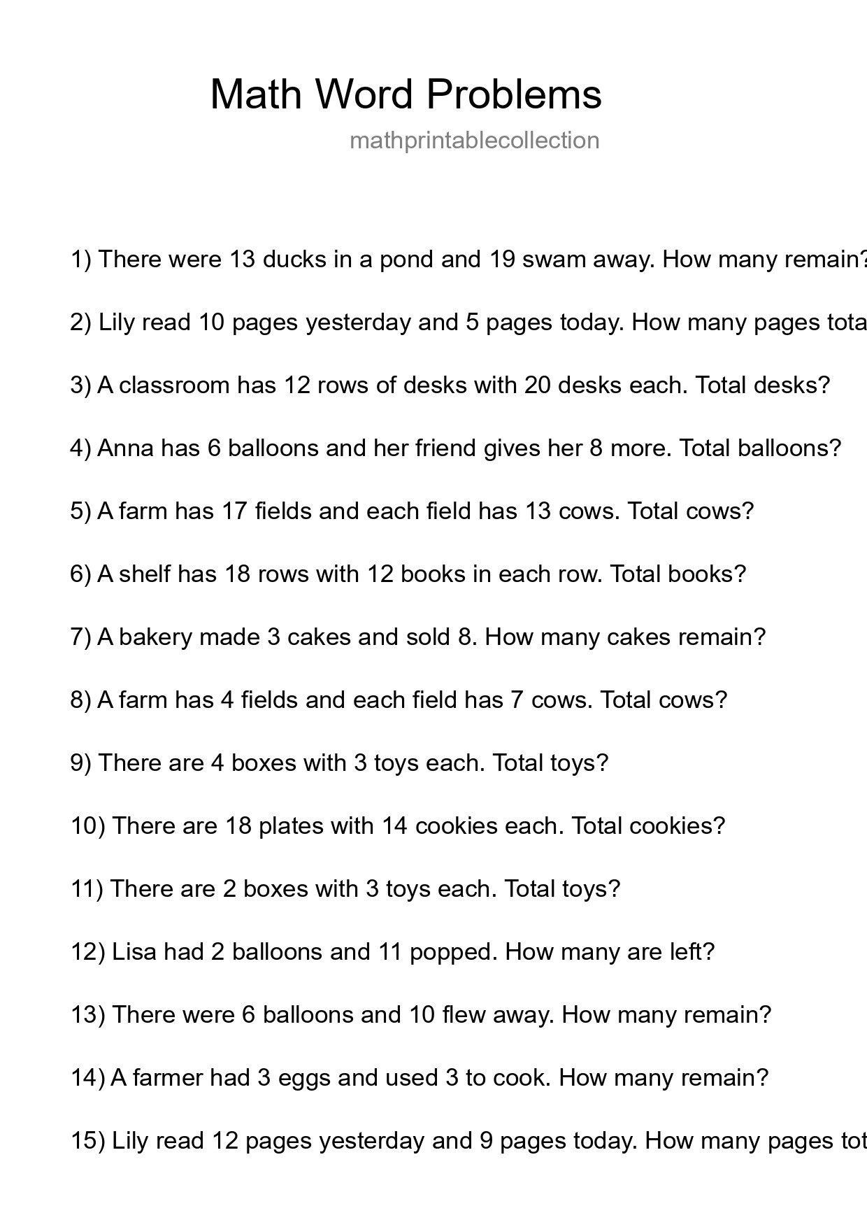 Math Word Problem Worksheet