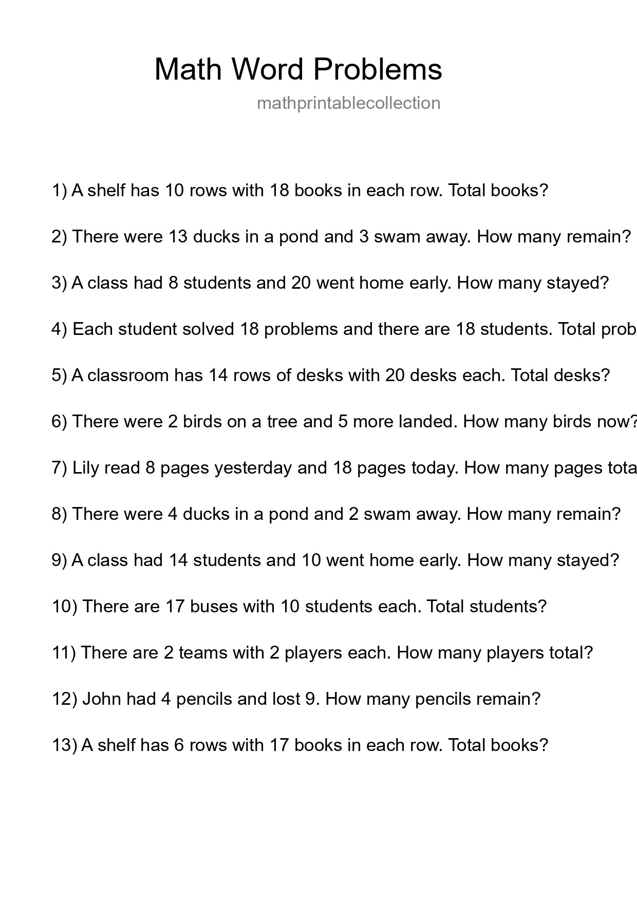 Math Word Problem Worksheet
