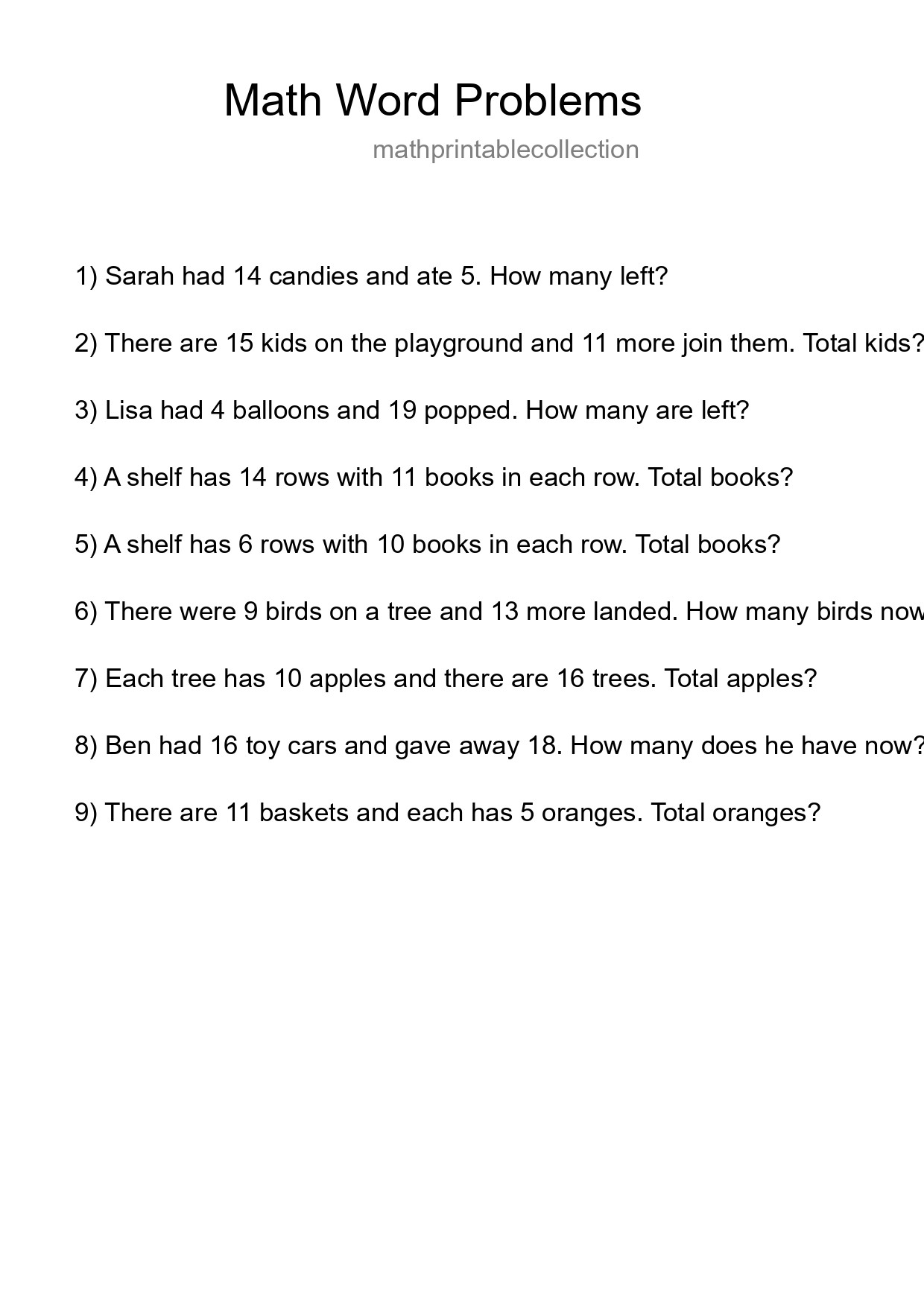 Math Word Problem Worksheet