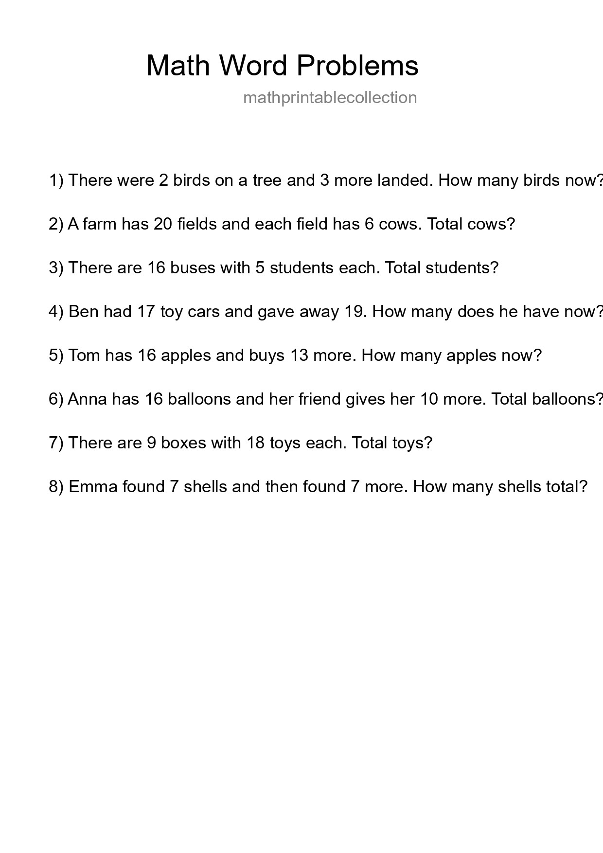 Math Word Problem Worksheet