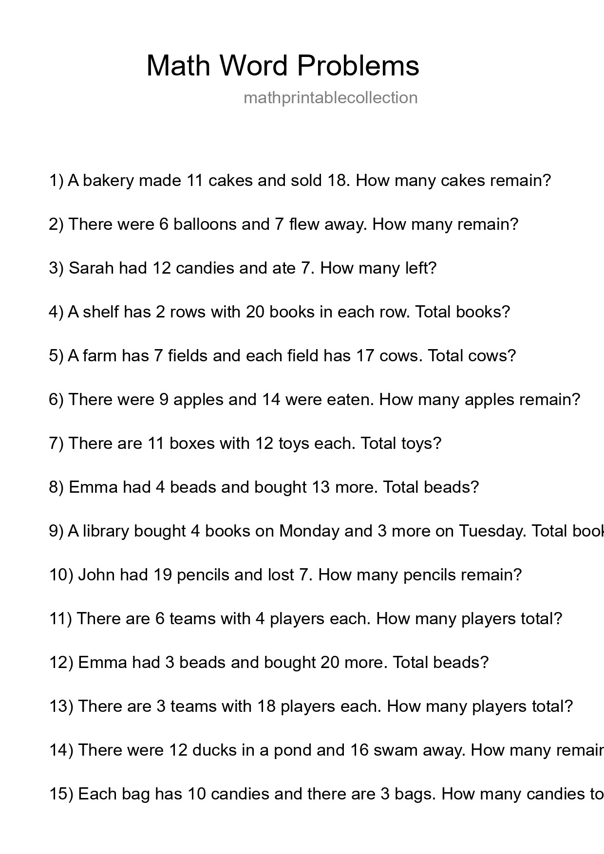 Math Word Problem Worksheet