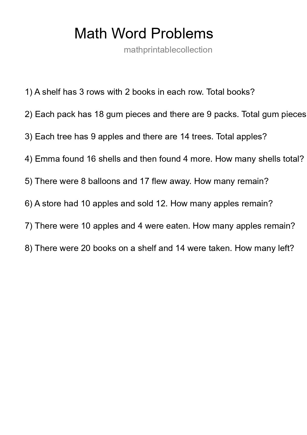 Math Word Problem Worksheet
