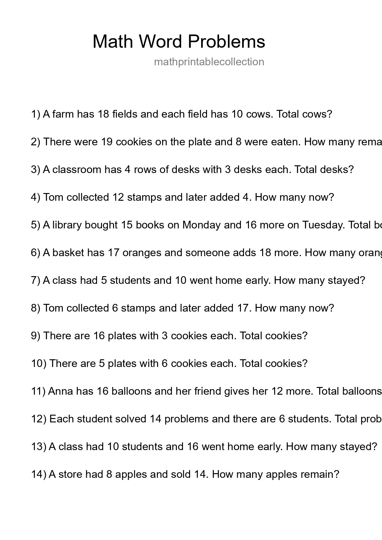 Math Word Problem Worksheet